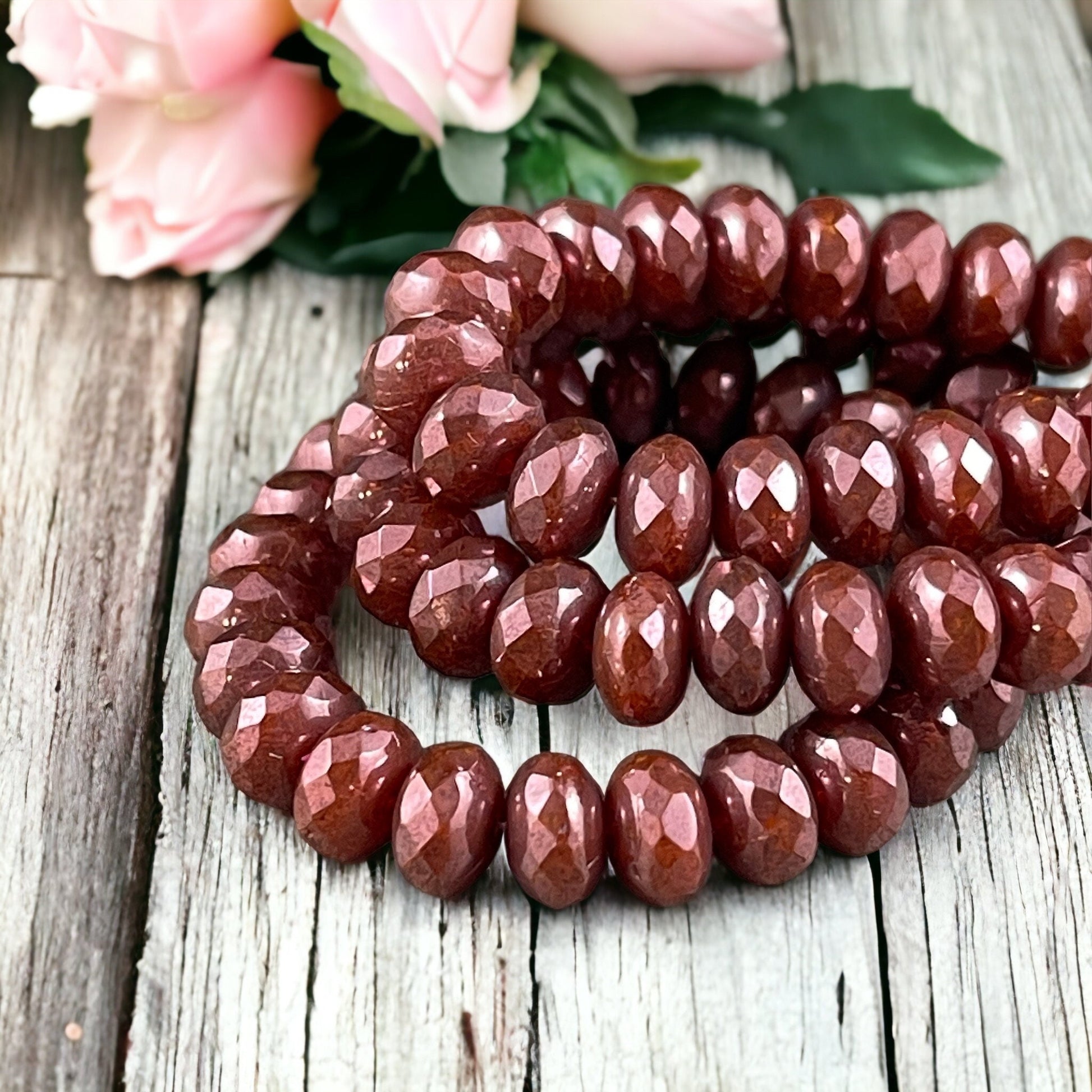 Czech Glass Beads - 7x5mm Chestnut Brown Rondelle - Opaque Reddish Bronze Luster Picasso (R7/RJ-2756) * Qty. 25
