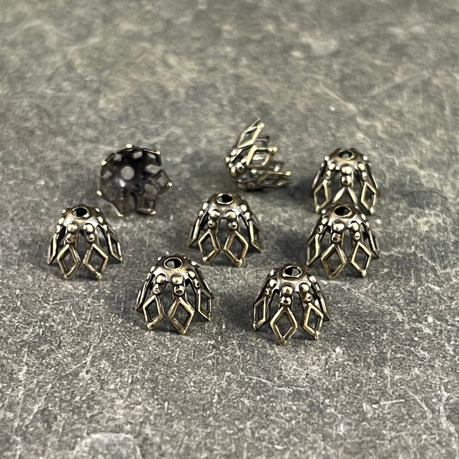 Filigree Basket Shape Bead Caps ~ 7x5mm Antiqued Brass Tapered Bead Caps for Teardrop Beads (BC-1088) *