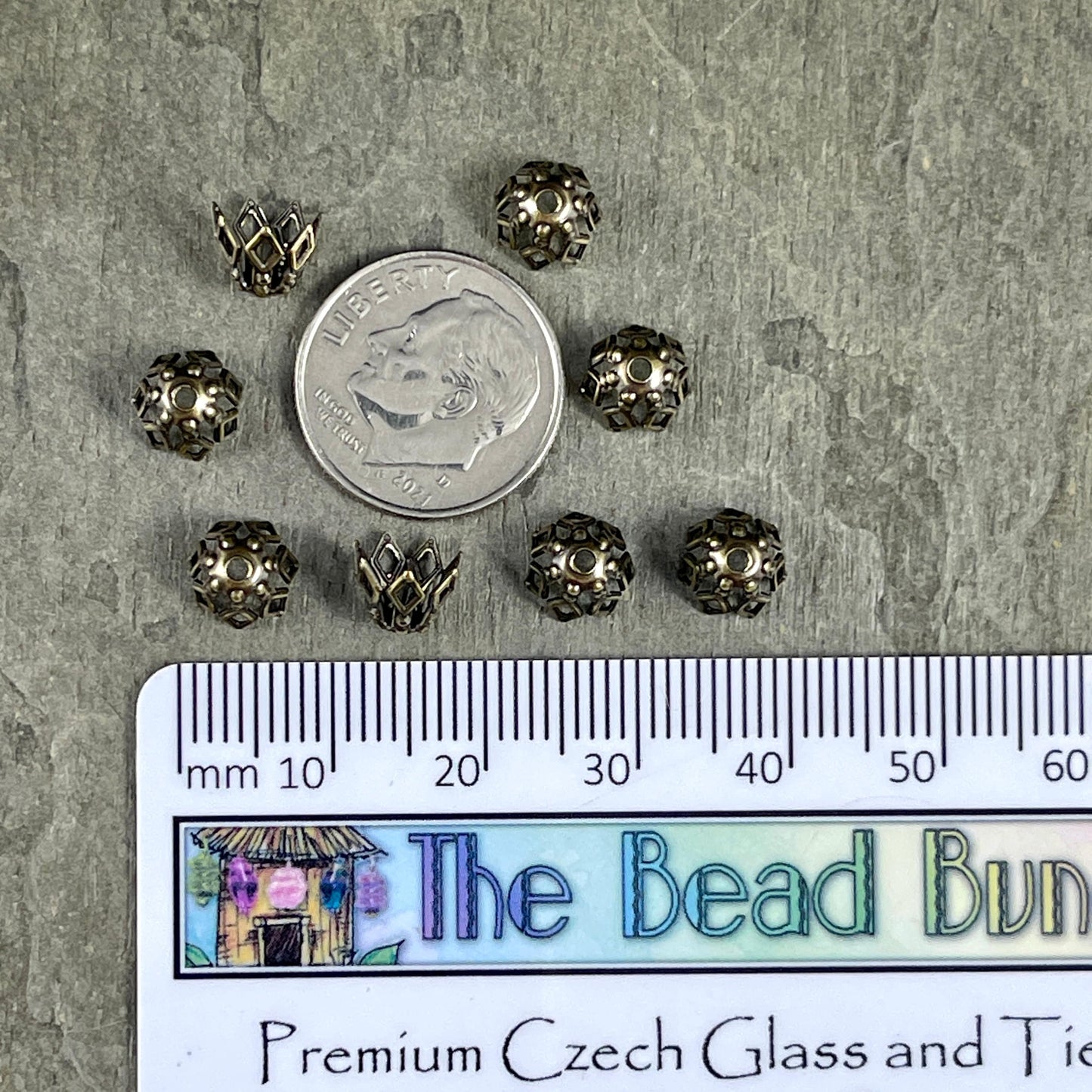 Filigree Basket Shape Bead Caps ~ 7x5mm Antiqued Brass Tapered Bead Caps for Teardrop Beads (BC-1088) *