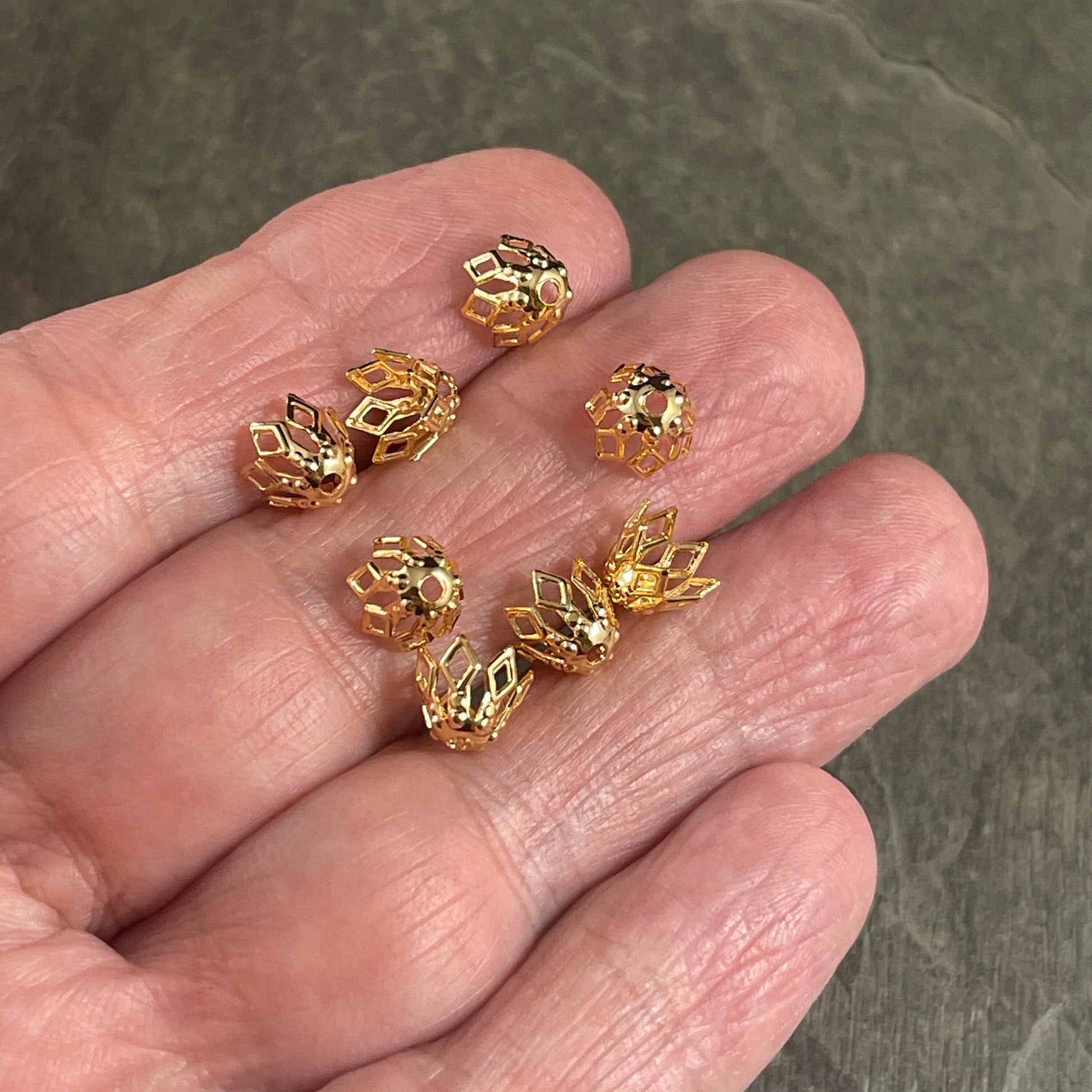 Filigree Basket Shape Bead Caps for Teardrop Beads, 7x5mm Bright Gold Bead Caps (BC-4919) * Qty. 24