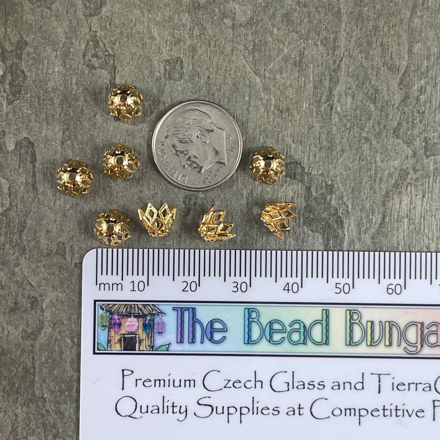 Filigree Basket Shape Bead Caps for Teardrop Beads, 7x5mm Bright Gold Bead Caps (BC-4919) * Qty. 24