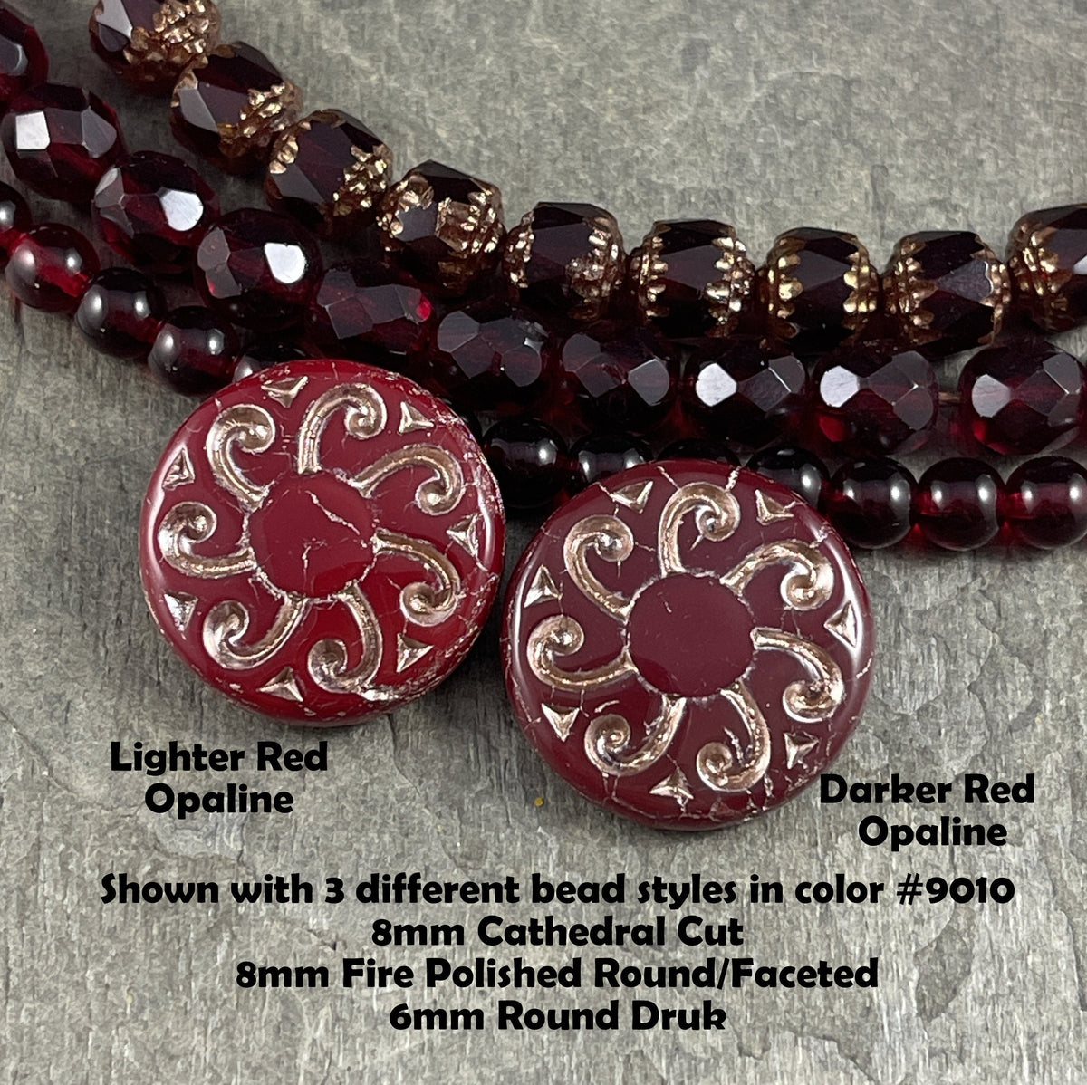Czech Glass Beads - 23mm Sun Coin, Dark Red Opaline with Platinum Wash (C23/RJ-4784) *