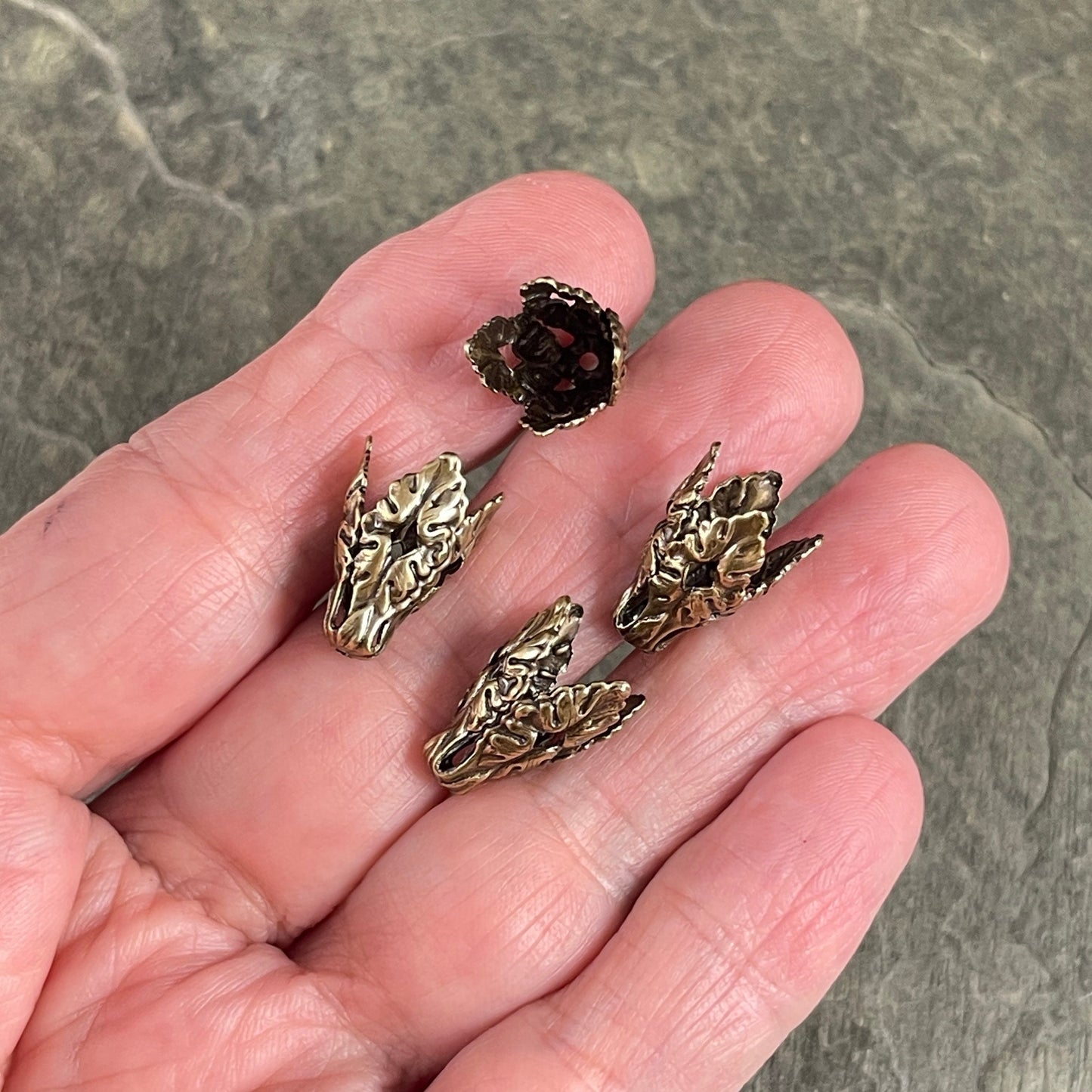 Bendable Leaf Design Antiqued Brass Cone Bead Caps, Ornate Victorian Bead Caps, Oxidized Brass (VJS/W265) * Qty. 4