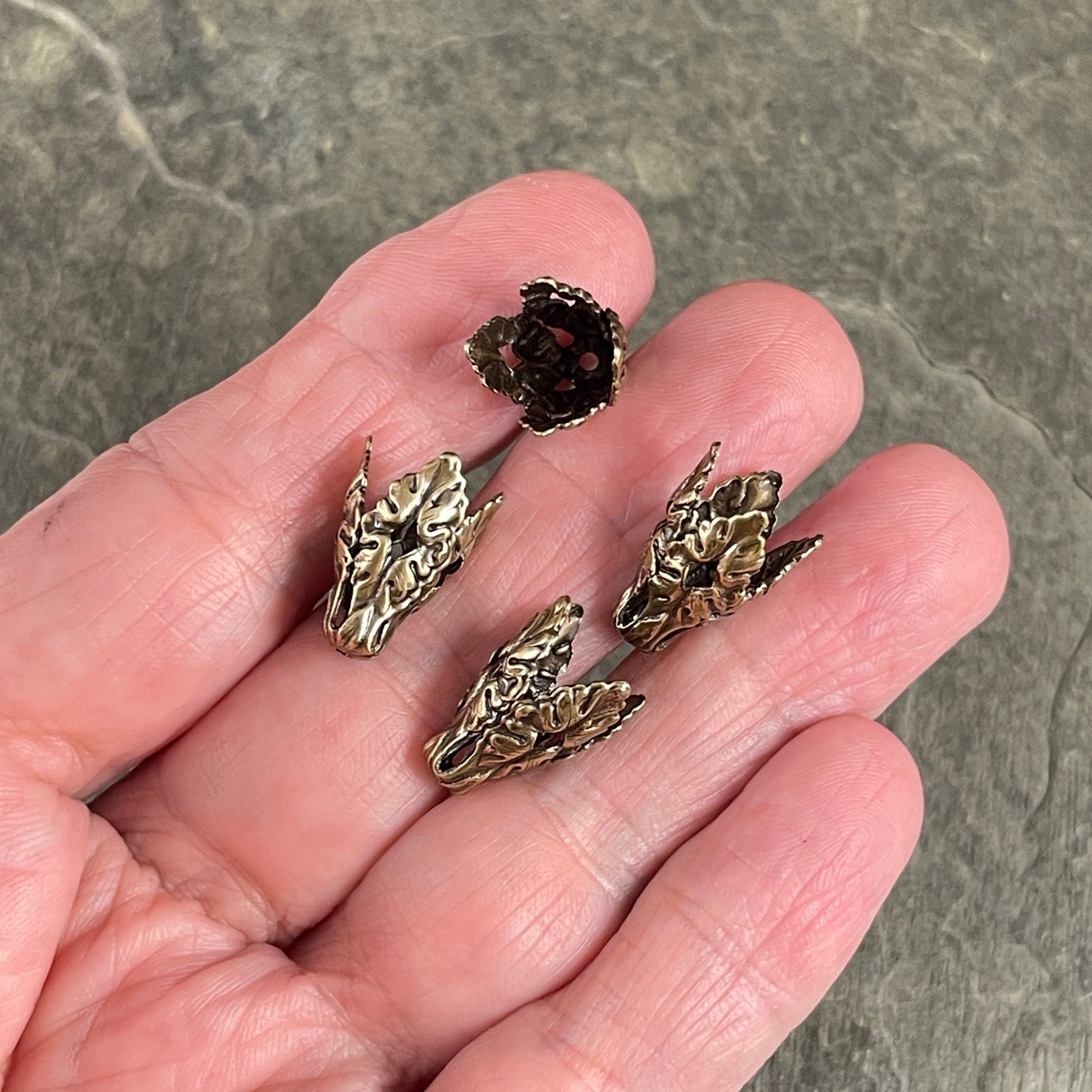Bendable Leaf Design Antiqued Brass Cone Bead Caps, Ornate Victorian Bead Caps, Oxidized Brass (VJS/W265) * Qty. 4