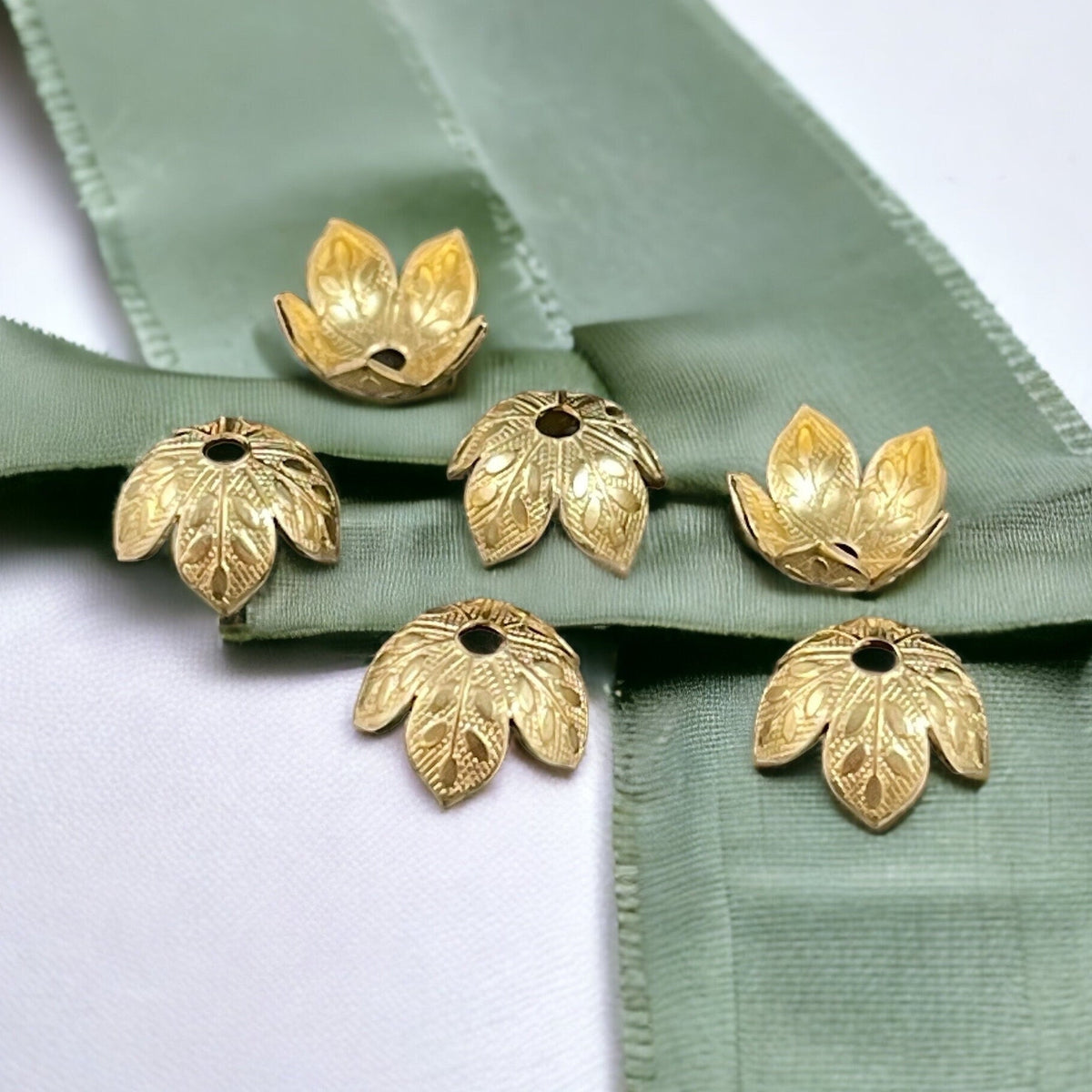 8mm Gold Petal Bead Caps, Raw Brass Bright Gold Floral Theme Bead Caps (VJS-R354R) * Qty. 6