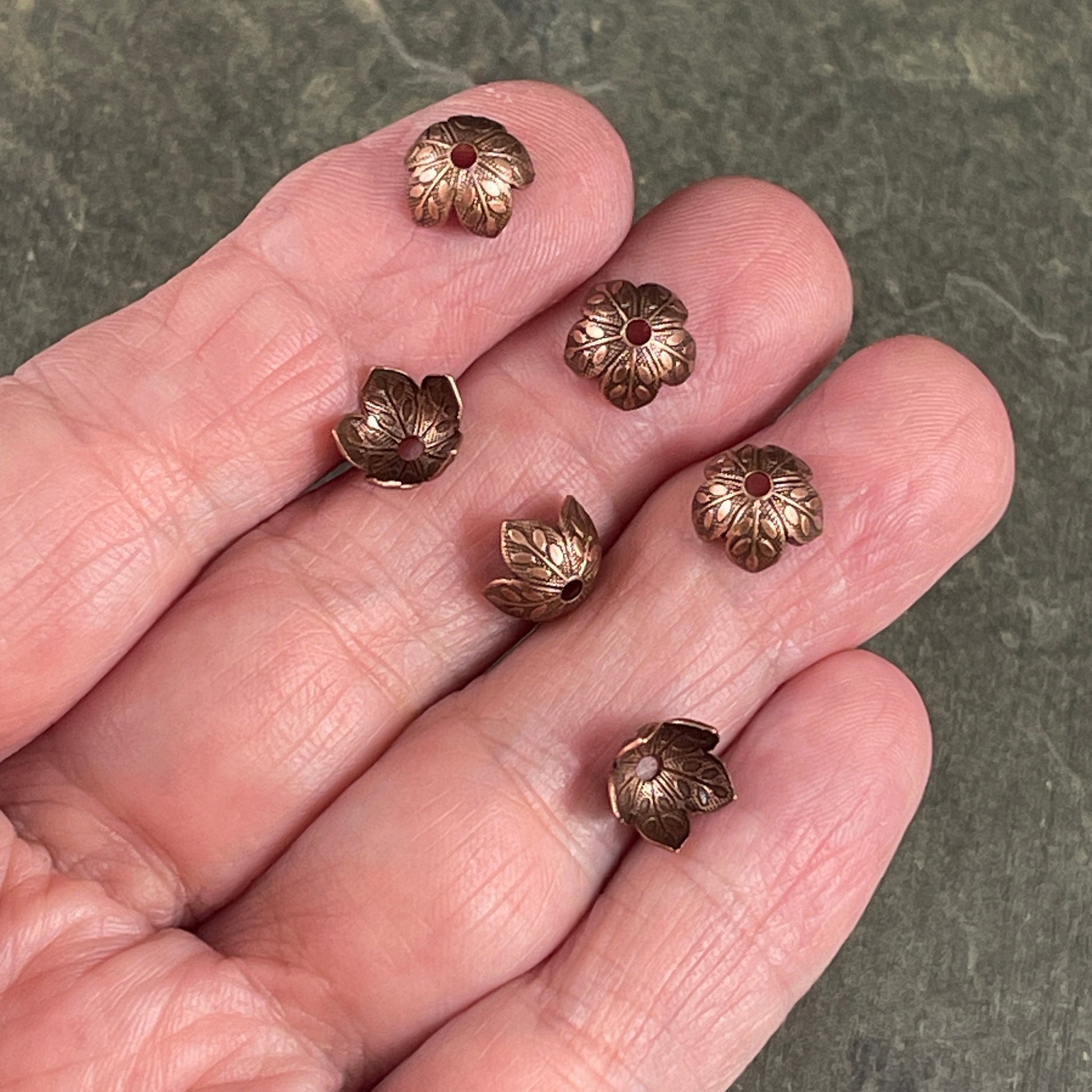 Antiqued Copper 8mm Leaf Embossed Bead Caps, Copper Floral Bead Caps (X308A)