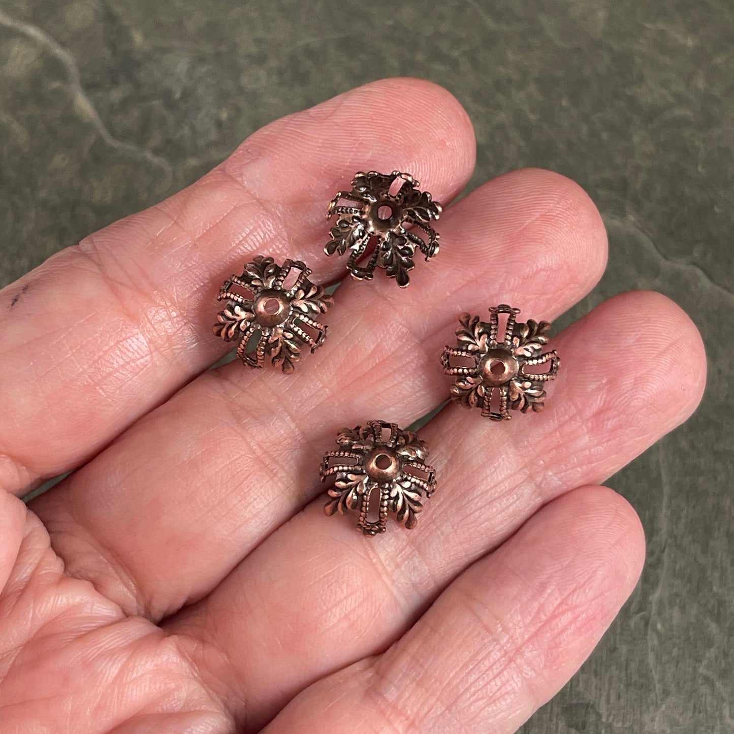 12mm Antiqued Copper Floral Filigree Bead Caps ~ Ornate Victorian Bead Caps ~ Copper Filigree Bead Caps (VJS/X150) * Qty. 4