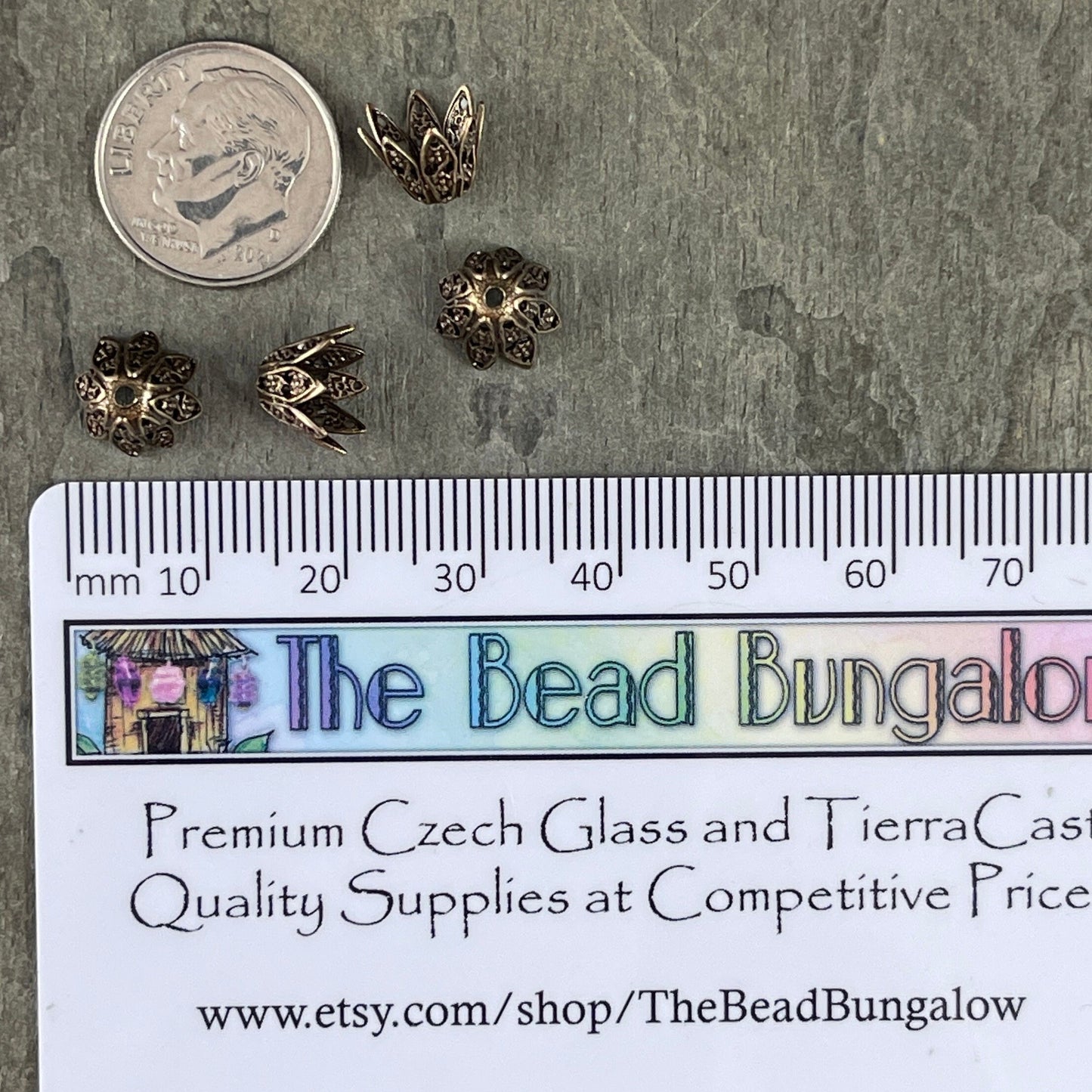 7mm Oxidized Brass Filigree Bead Caps ~ 7mm Victorian Style Brass Bead Caps (VJS-R589) * Qty. 4