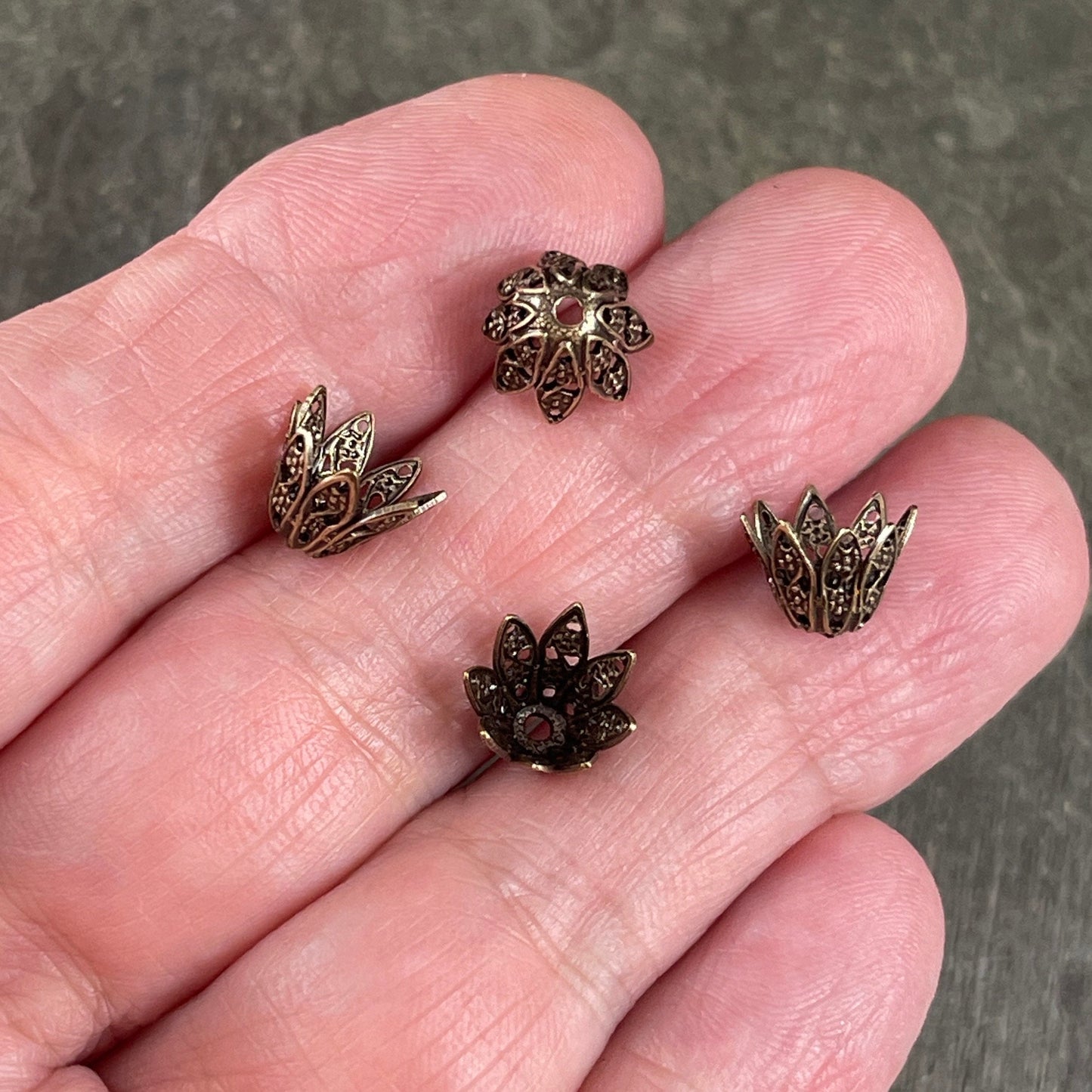 7mm Oxidized Brass Filigree Bead Caps ~ 7mm Victorian Style Brass Bead Caps (VJS-R589) * Qty. 4