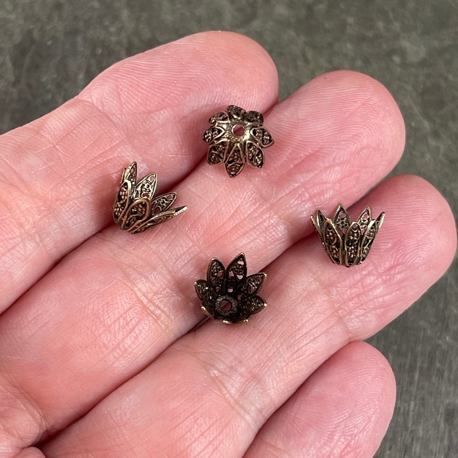 7mm Oxidized Brass Filigree Bead Caps ~ 7mm Victorian Style Brass Bead Caps (VJS-R589) * Qty. 4