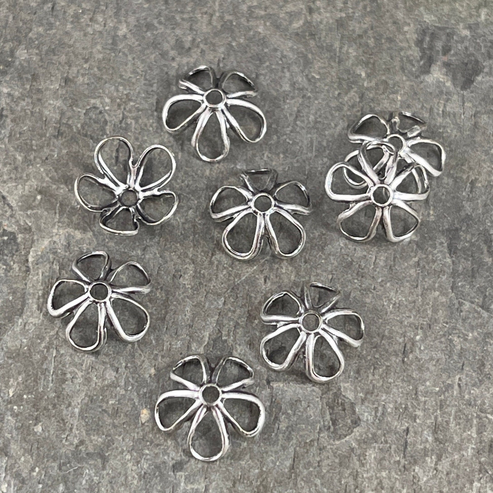 Silver Flower Petal Bead Caps, 7.5mm Oxidized Silver Plated Bead Caps (S134) * Qty. 10