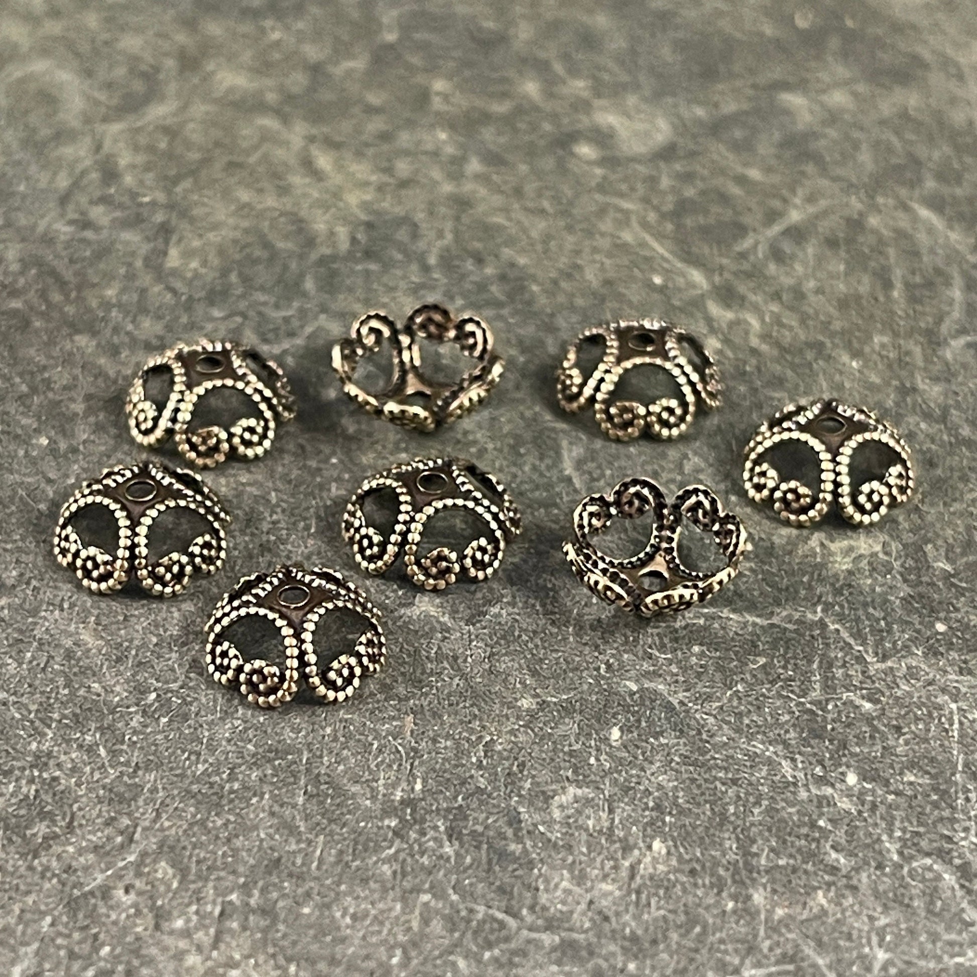 8mm Oxidized Brass Open Filigree Bead Caps ~ Victorian Style Antiqued Gold Bead Caps (VJS-R04) *