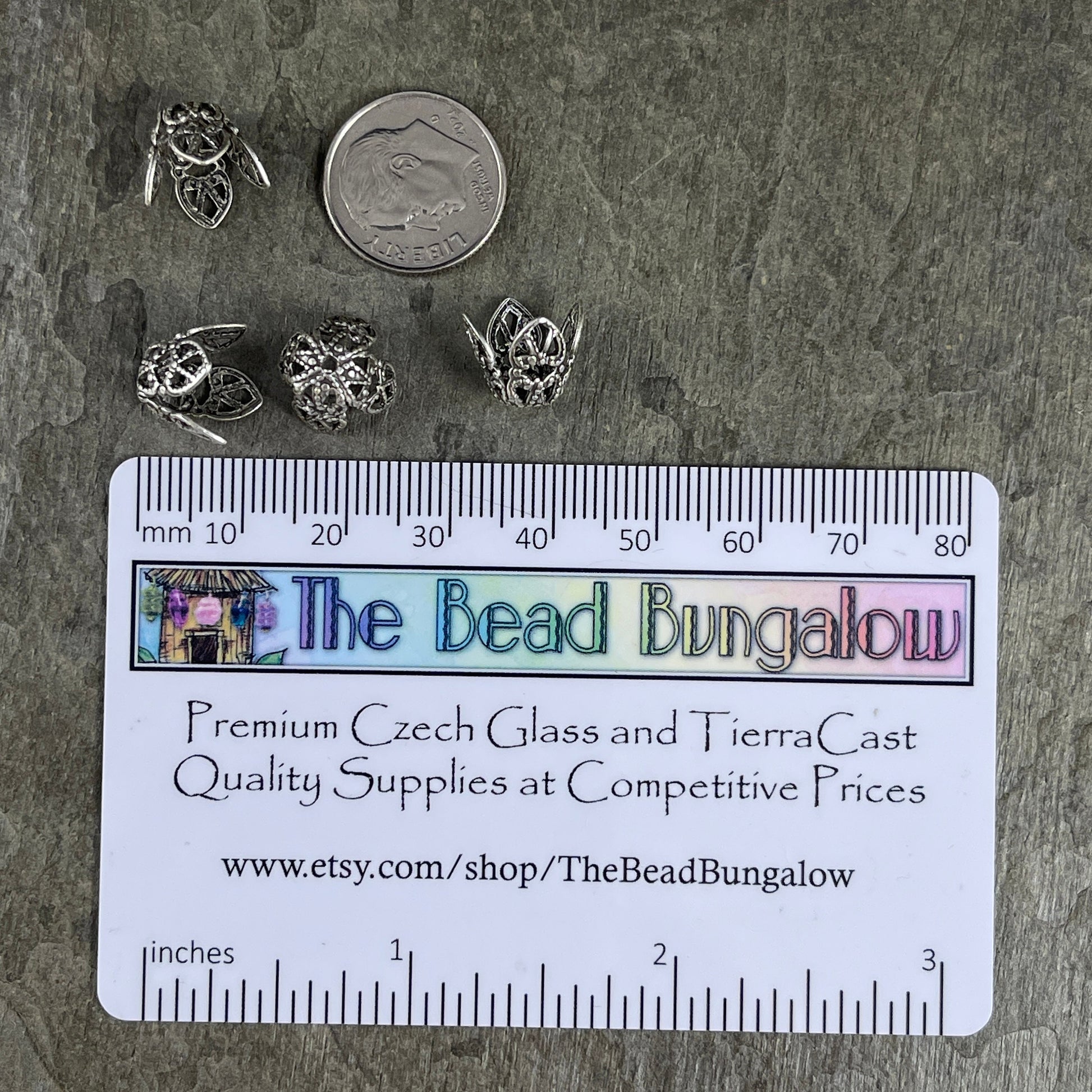 9mm Oxidized Silver Bead Caps ~ Bendable, Filigree Bead Caps ~ Oxidized Sterling Silver Plated Brass (VJS-BB68) * Qty. 6