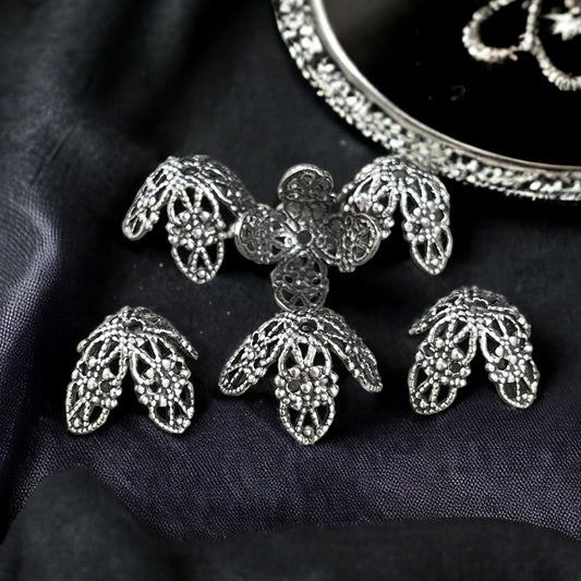 9mm Oxidized Silver Bead Caps ~ Bendable, Filigree Bead Caps ~ Oxidized Sterling Silver Plated Brass (VJS-BB68) * Qty. 6