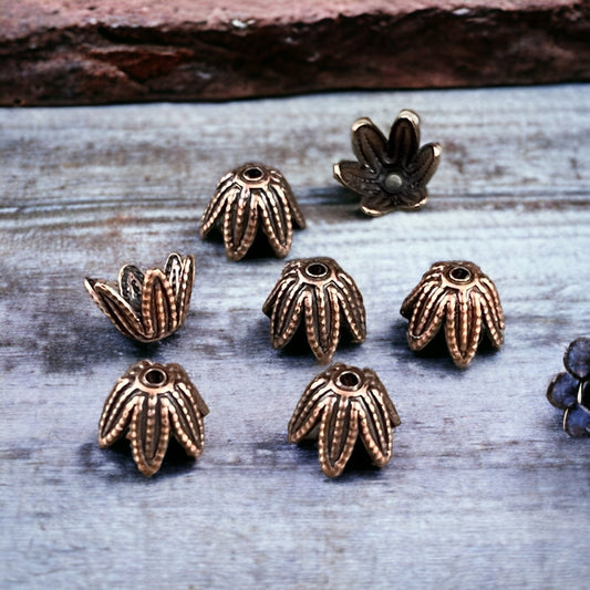 Antiqued Copper Bead Caps, 8mm Copper Cone Shaped, Petal Bead Caps (VJS-M53) * Qty. 8