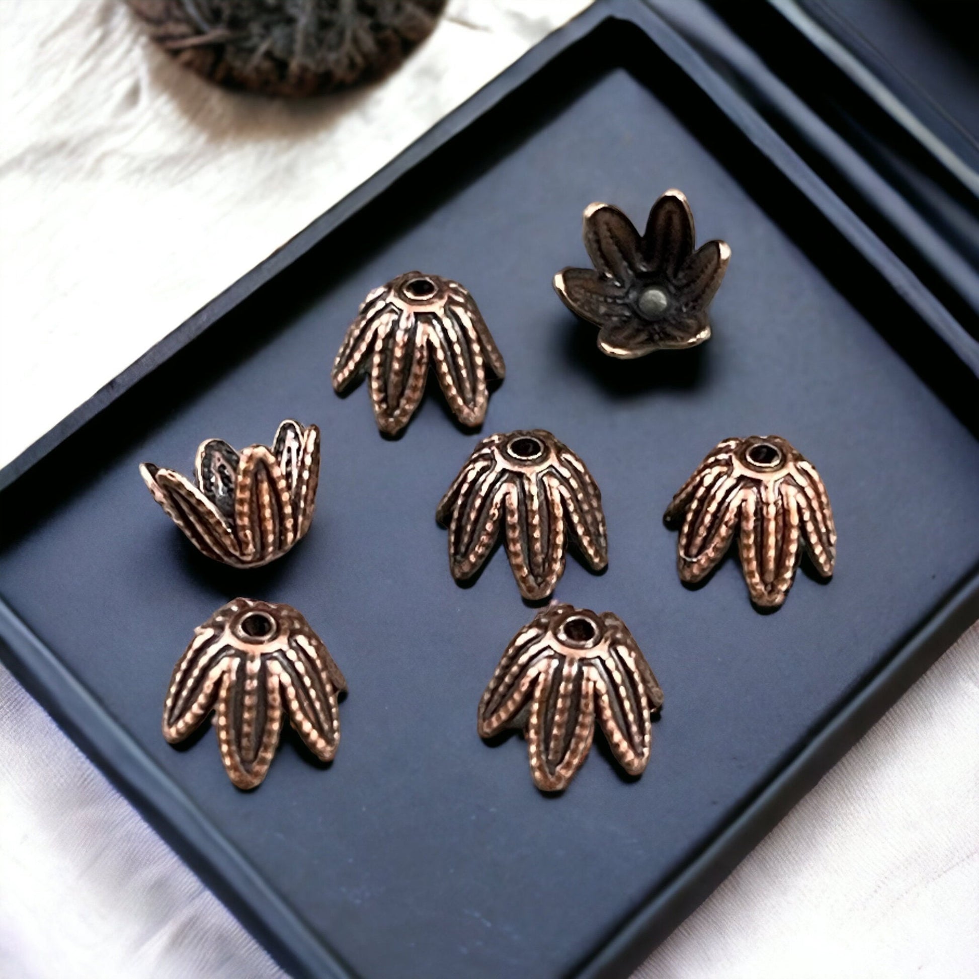 Antiqued Copper Bead Caps, 8mm Copper Cone Shaped, Petal Bead Caps (VJS-M53) * Qty. 8