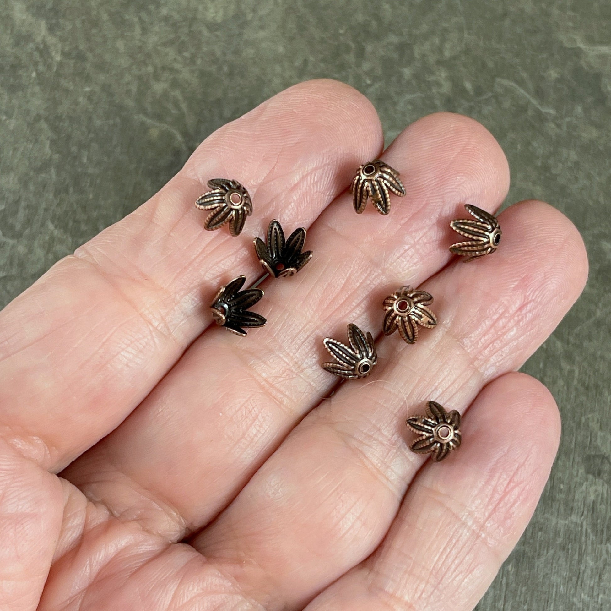 Antiqued Copper Bead Caps, 8mm Copper Cone Shaped, Petal Bead Caps (VJS-M53) * Qty. 8