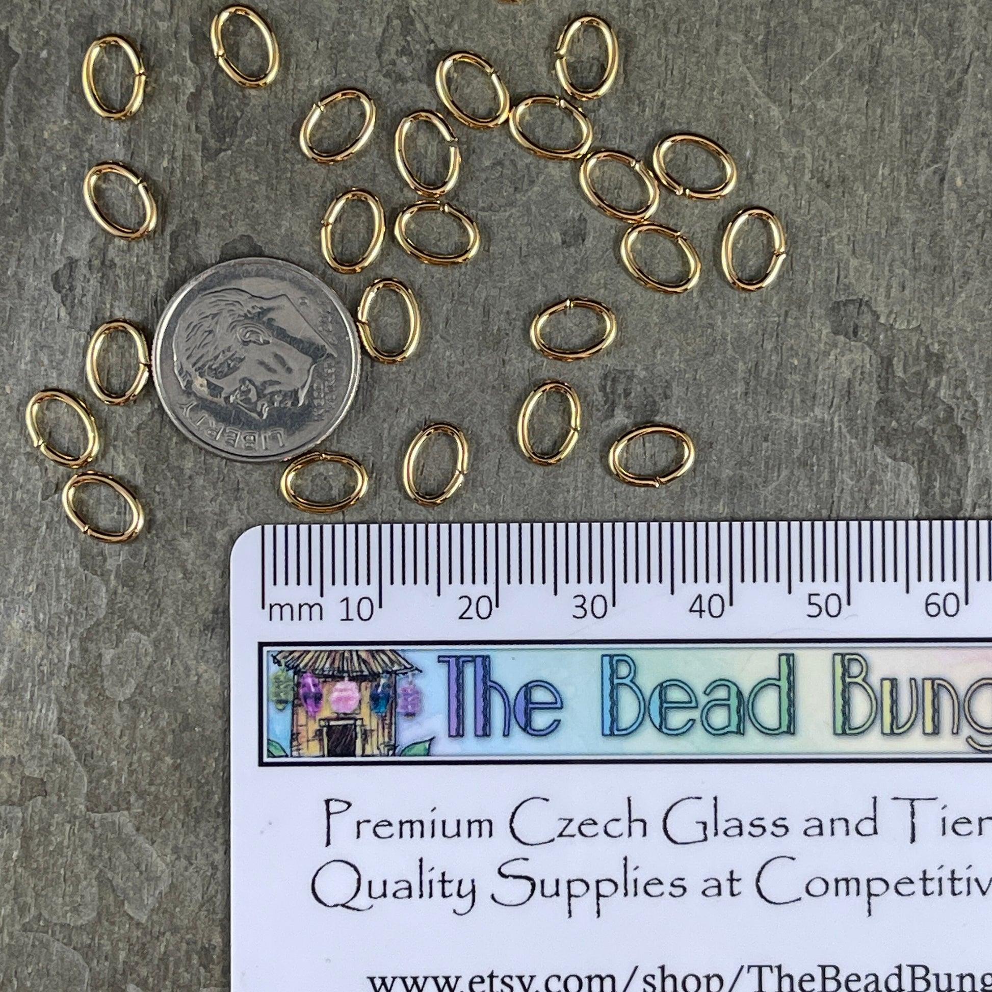 7x5mm Gold Jump Rings, 18g Oval Gold Plated Brass Open Jump Rings (5156) * Qty. 100
