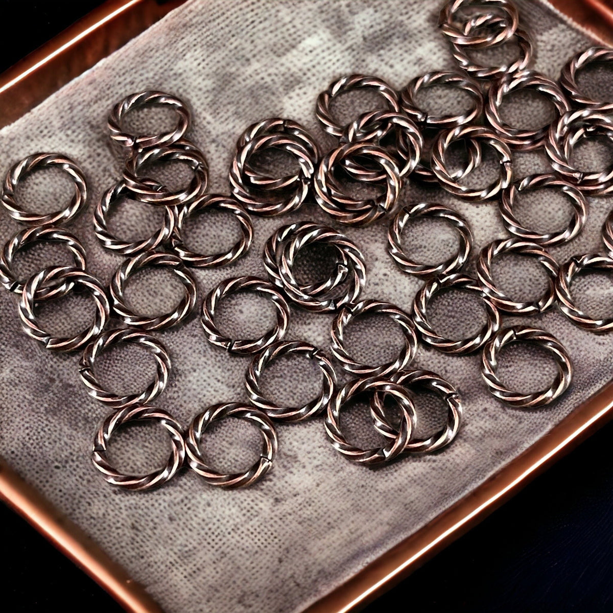 8mm Twisted Jumprings, Antiqued Copper 16g Open Jump Rings (FM/5034) * Qty. 50