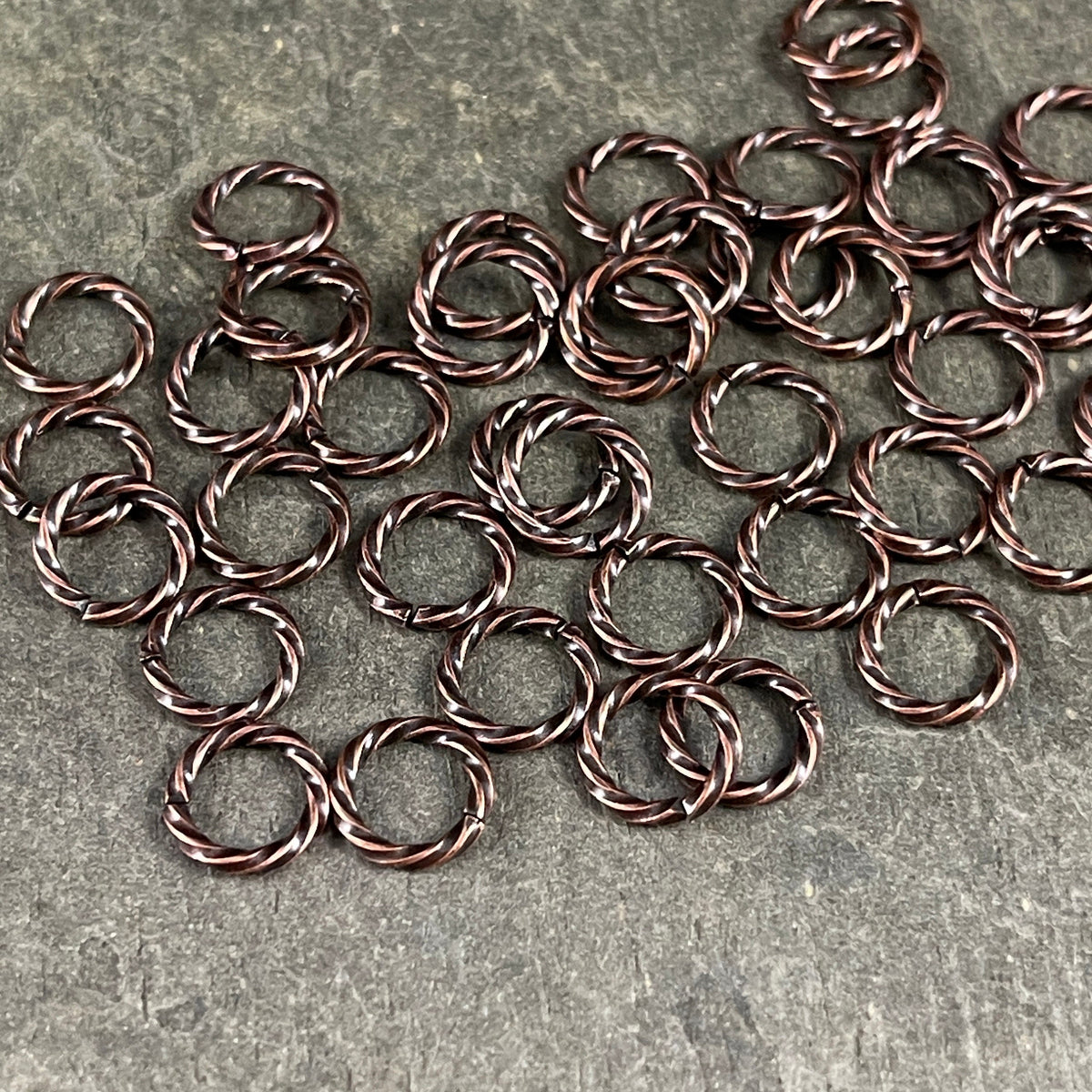 8mm Twisted Jumprings, Antiqued Copper 16g Open Jump Rings (FM/5034) * Qty. 50