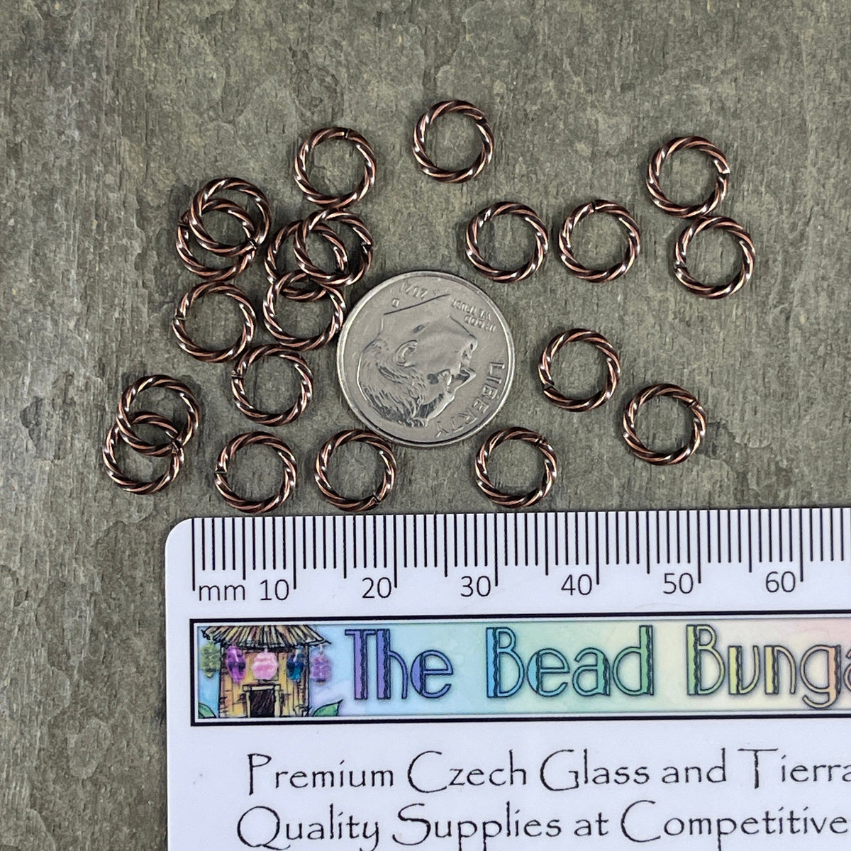 8mm Twisted Jumprings, Antiqued Copper 16g Open Jump Rings (FM/5034) * Qty. 50