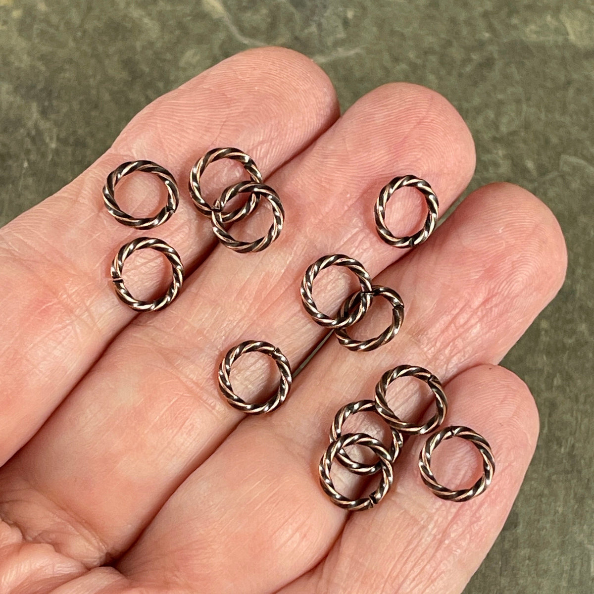 8mm Twisted Jumprings, Antiqued Copper 16g Open Jump Rings (FM/5034) * Qty. 50