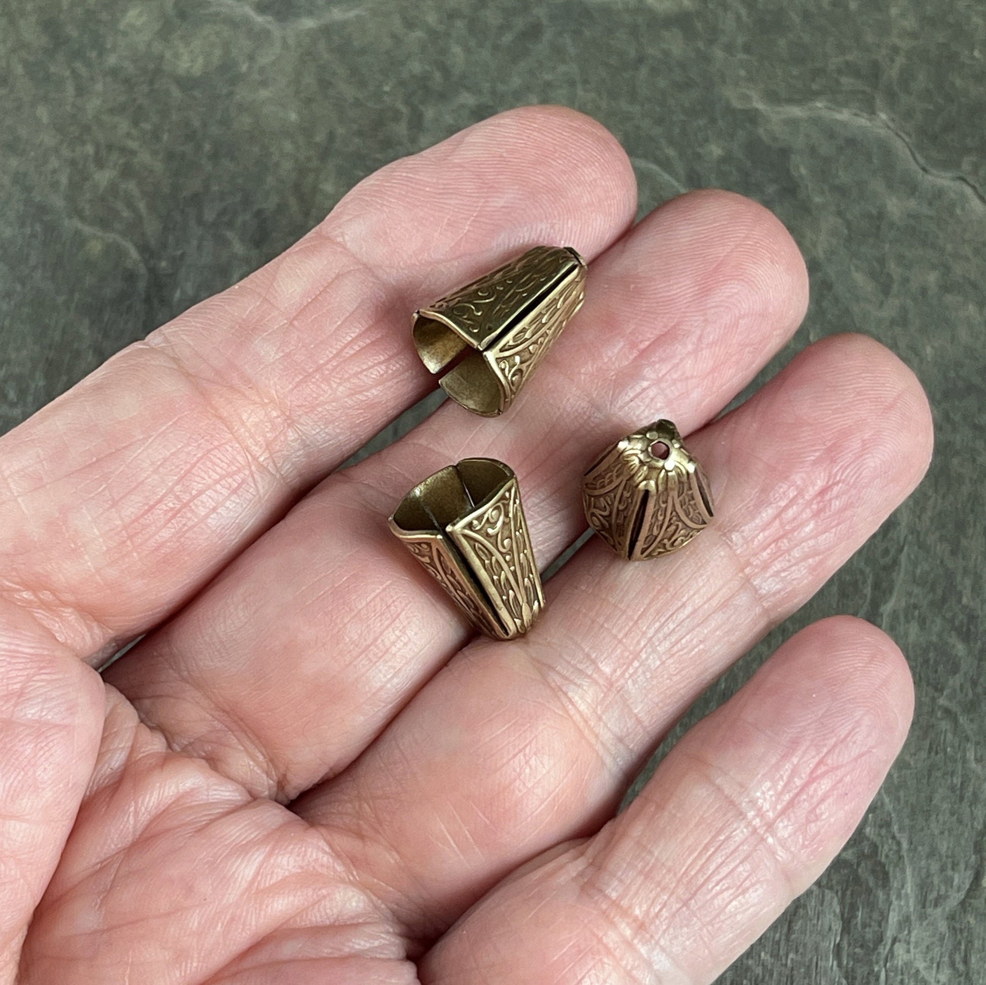 10mm Oxidized Brass, Square-"ish", Ornate Cone Style Bead Caps (BB58A)