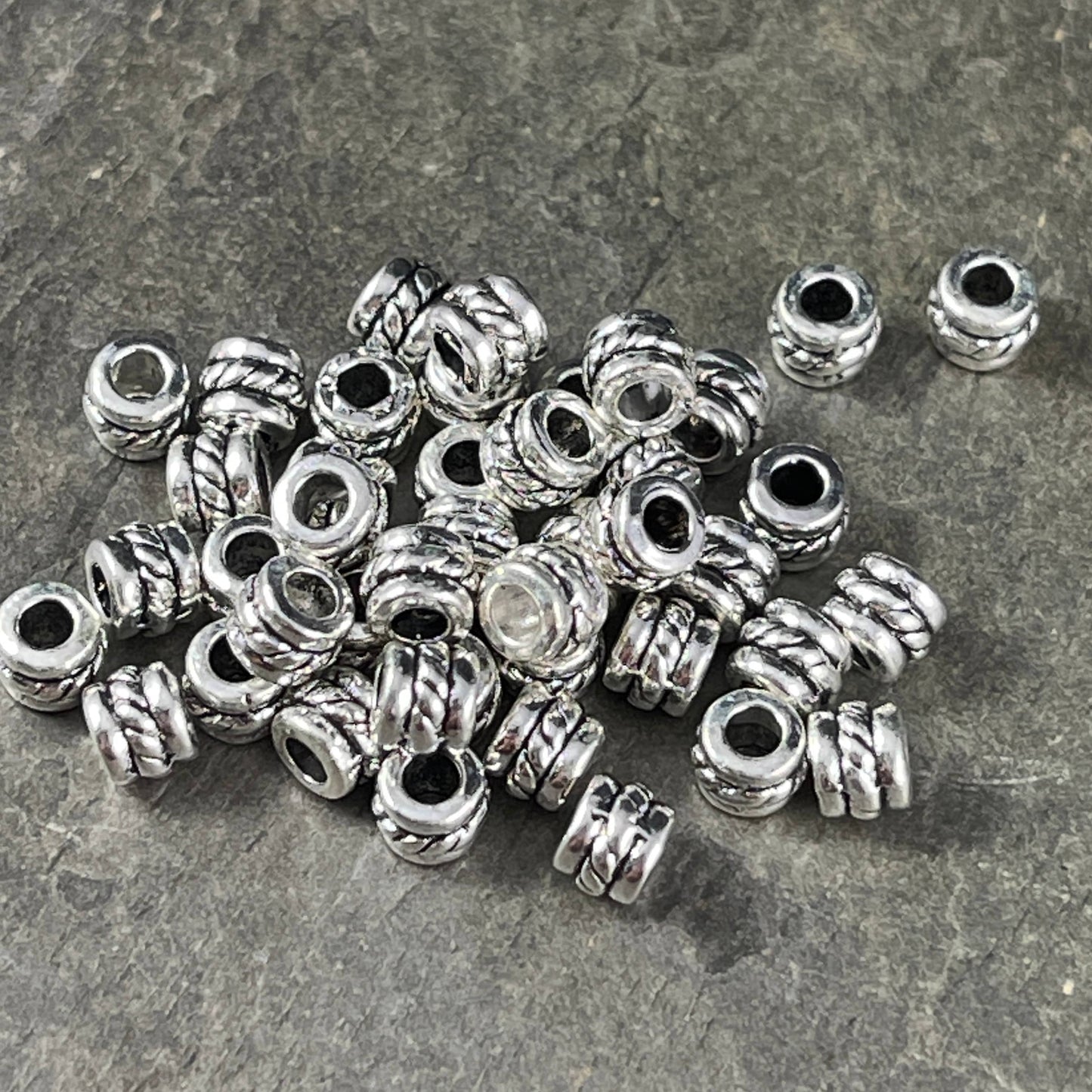 Antiqued Silver Tube Bead ~ 5x4mm Column Bead with 2.2mm Hole ~ Silver Metal Spacer Beads (0447Y-AS-NF) * Qty. 100