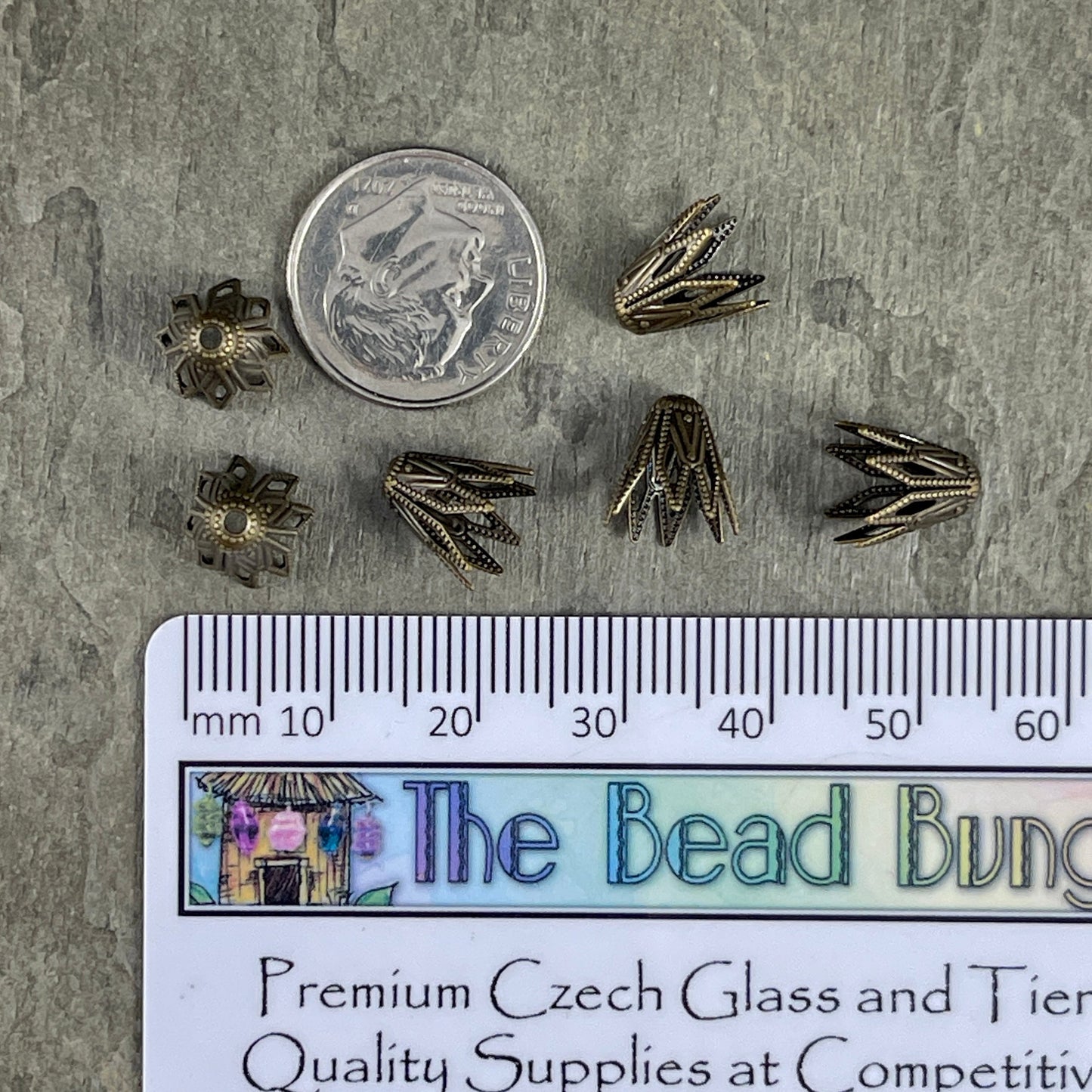 9x8mm Antiqued Brass Tapered Cone Shaped Bead Caps (BC-9254) * Qty. 10