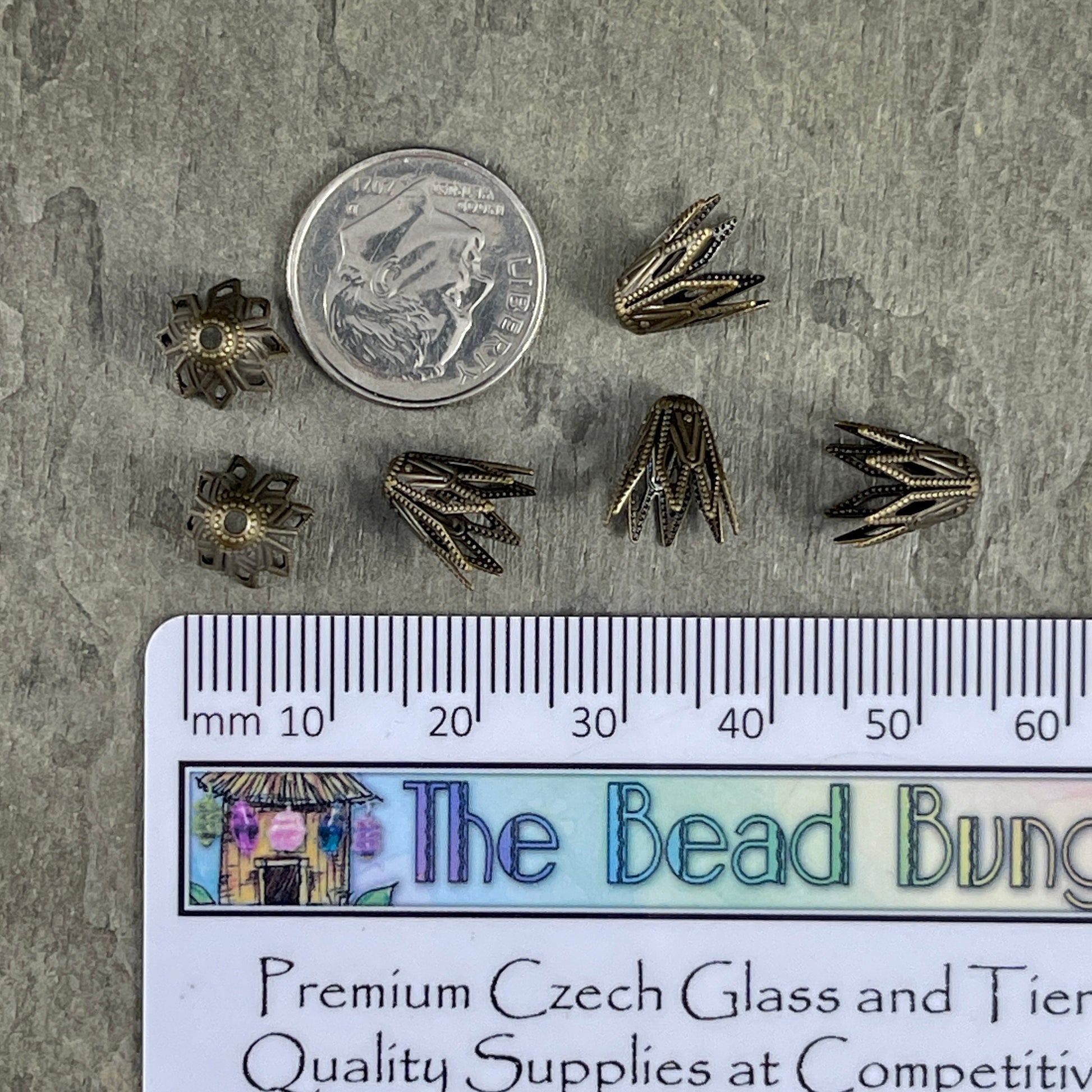 9x8mm Antiqued Brass Tapered Cone Shaped Bead Caps (BC-9254) * Qty. 10