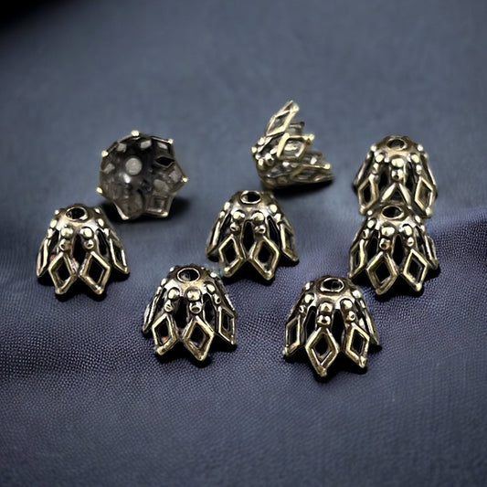 Filigree Basket Shape Bead Caps ~ 7x5mm Antiqued Brass Tapered Bead Caps for Teardrop Beads (BC-1088) *