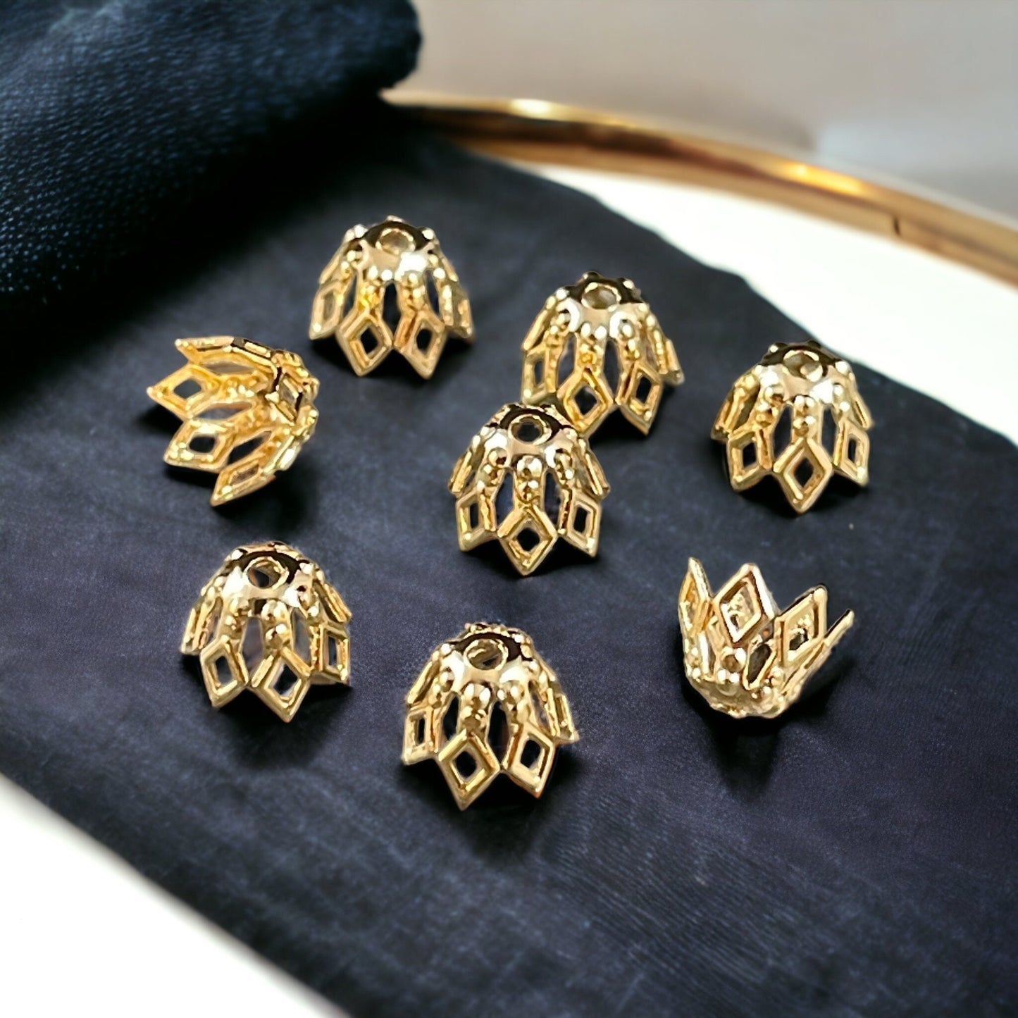 Filigree Basket Shape Bead Caps Bead Caps for Teardrop Beads 7x5mm Bright Gold Plated Brass Bead Caps (BC-4919) * Qty. 24