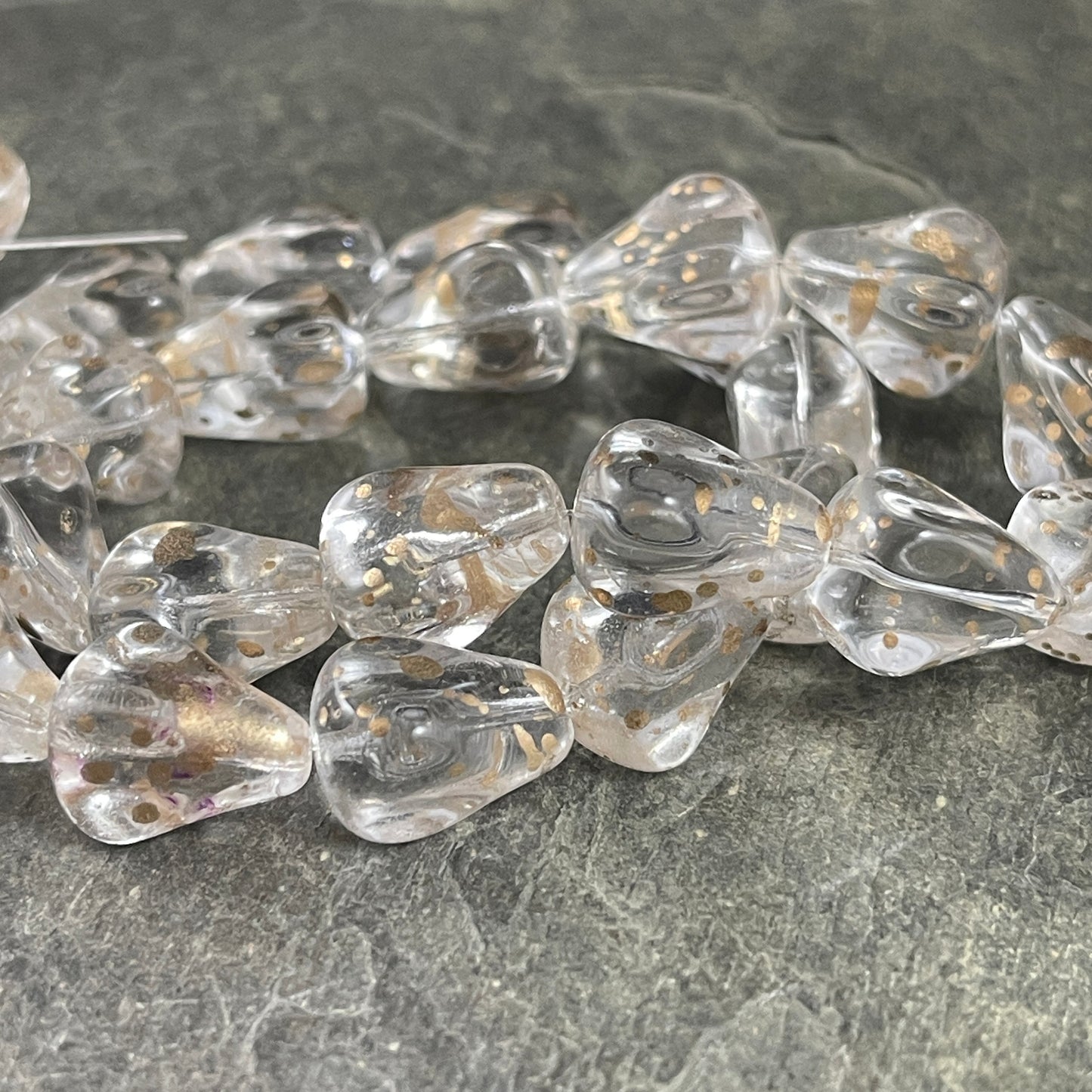Czech Glass Beads - Crystal Teardrop with Gold Flecks ~ Elegant Teardrop Bead - Crystal Clear (Drop/RJ-4821) * Qty. 6