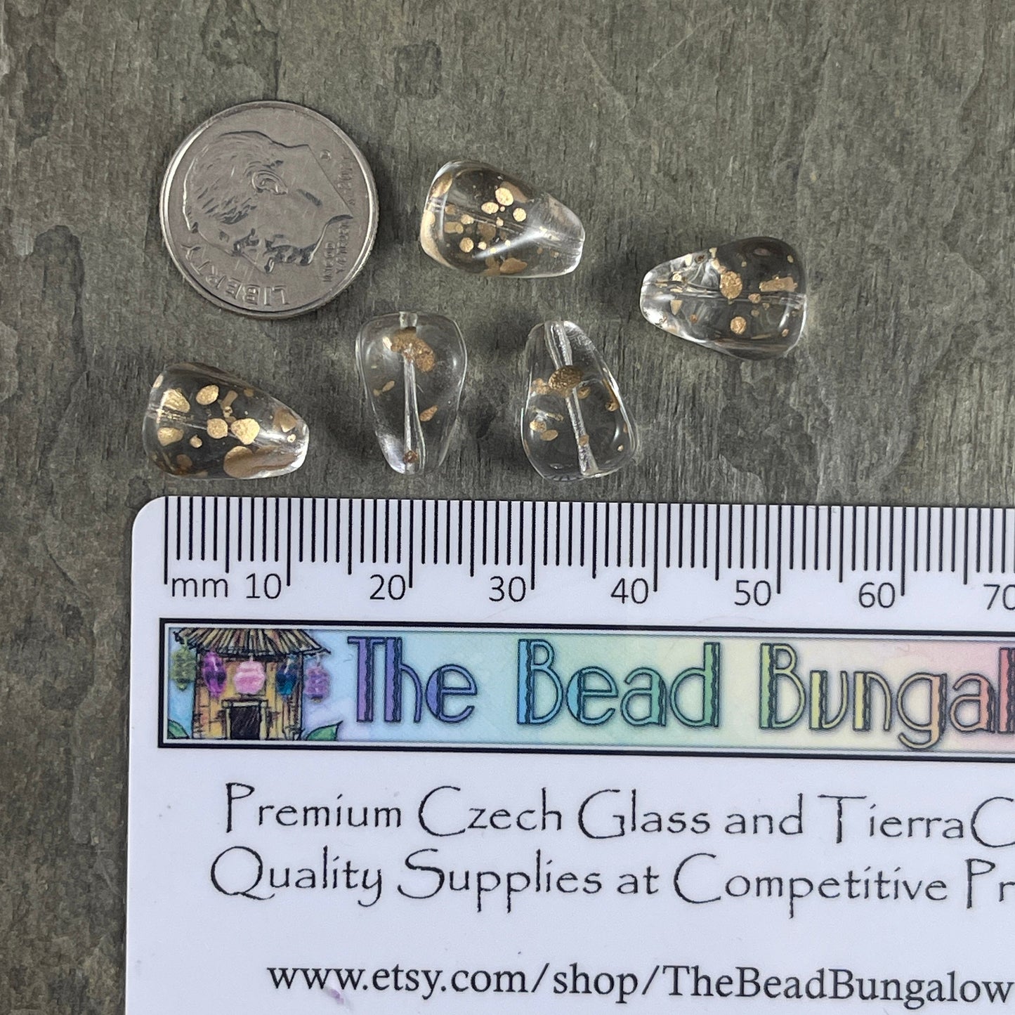 Czech Glass Beads - Crystal Teardrop with Gold Flecks ~ Elegant Teardrop Bead - Crystal Clear (Drop/RJ-4821) * Qty. 6