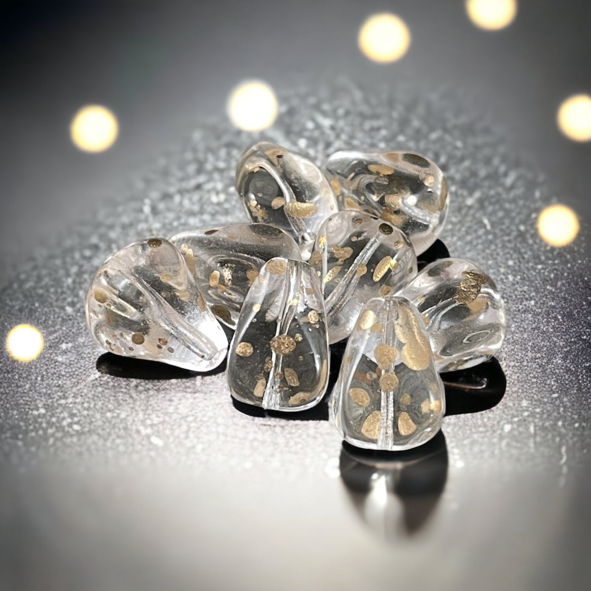 Czech Glass Beads - Crystal Teardrop with Gold Flecks ~ Elegant Teardrop Bead - Crystal Clear (Drop/RJ-4821) * Qty. 6