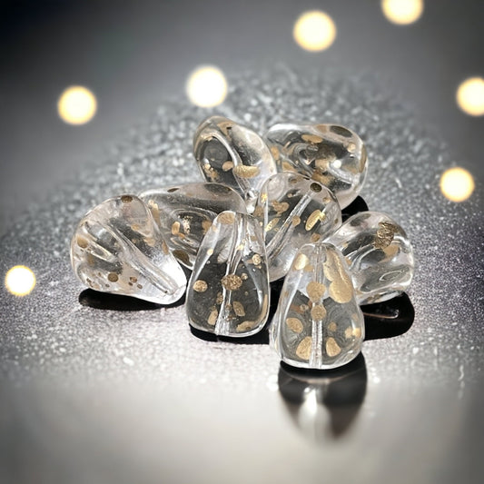 Czech Glass Beads - Crystal Teardrop with Gold Flecks ~ Elegant Teardrop Bead - Crystal Clear (Drop/RJ-4821) * Qty. 6