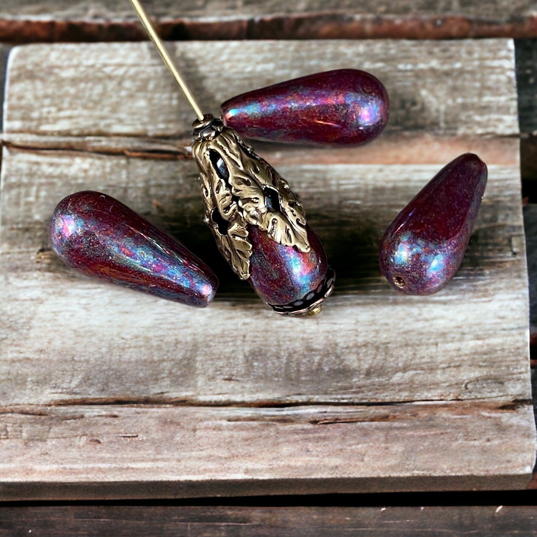 Czech Glass Beads - 20x9mm Enlongated Teardrop Beads, Mother of Pearl Finish (DRO/N-1023) * 8 Beads