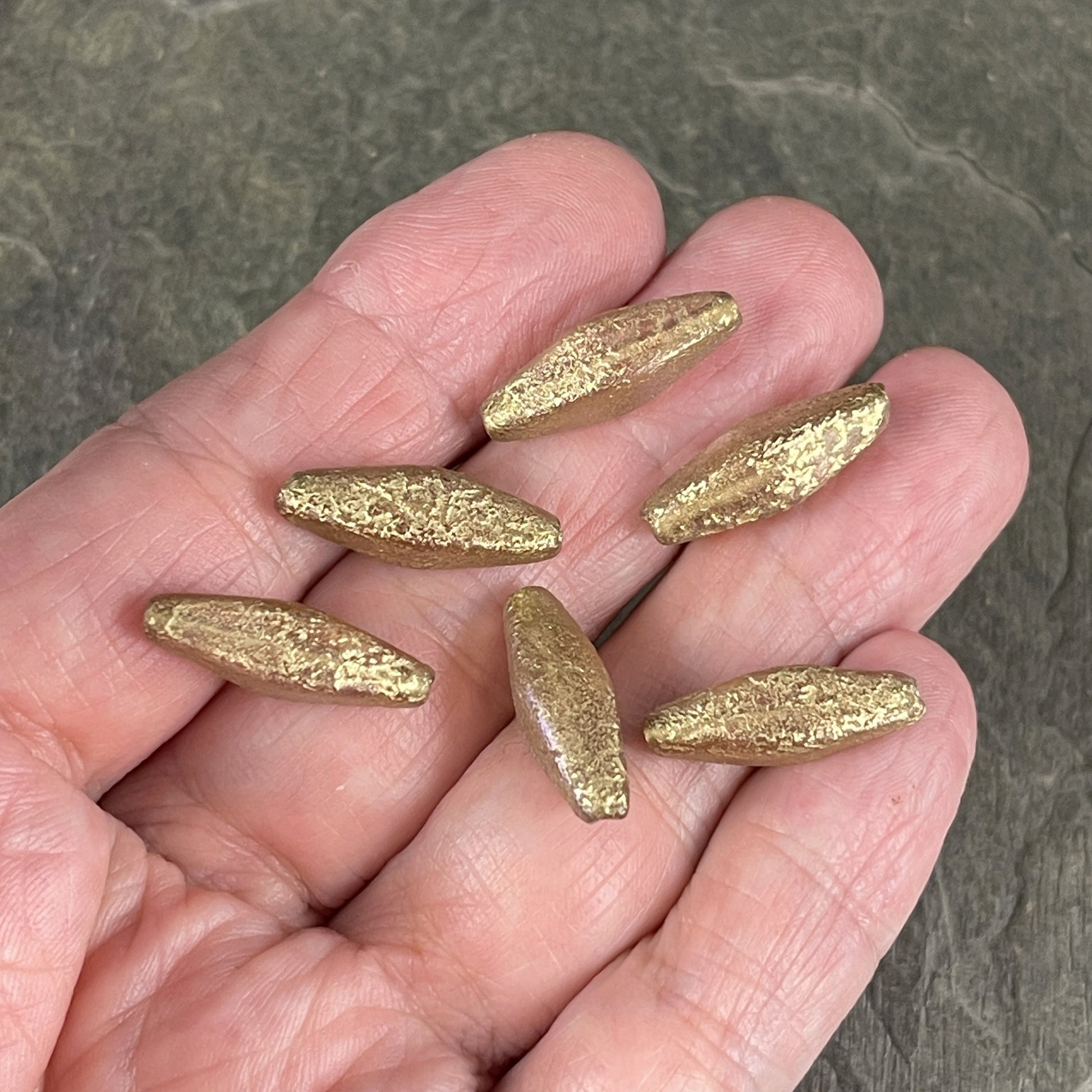 20x9mm Golden Rhombus Beads Elongated Spindle Beads Matte Pale Pink Czech Glass Beads with Gold Finish (RHO/1881B) * Qty. 6 Beads