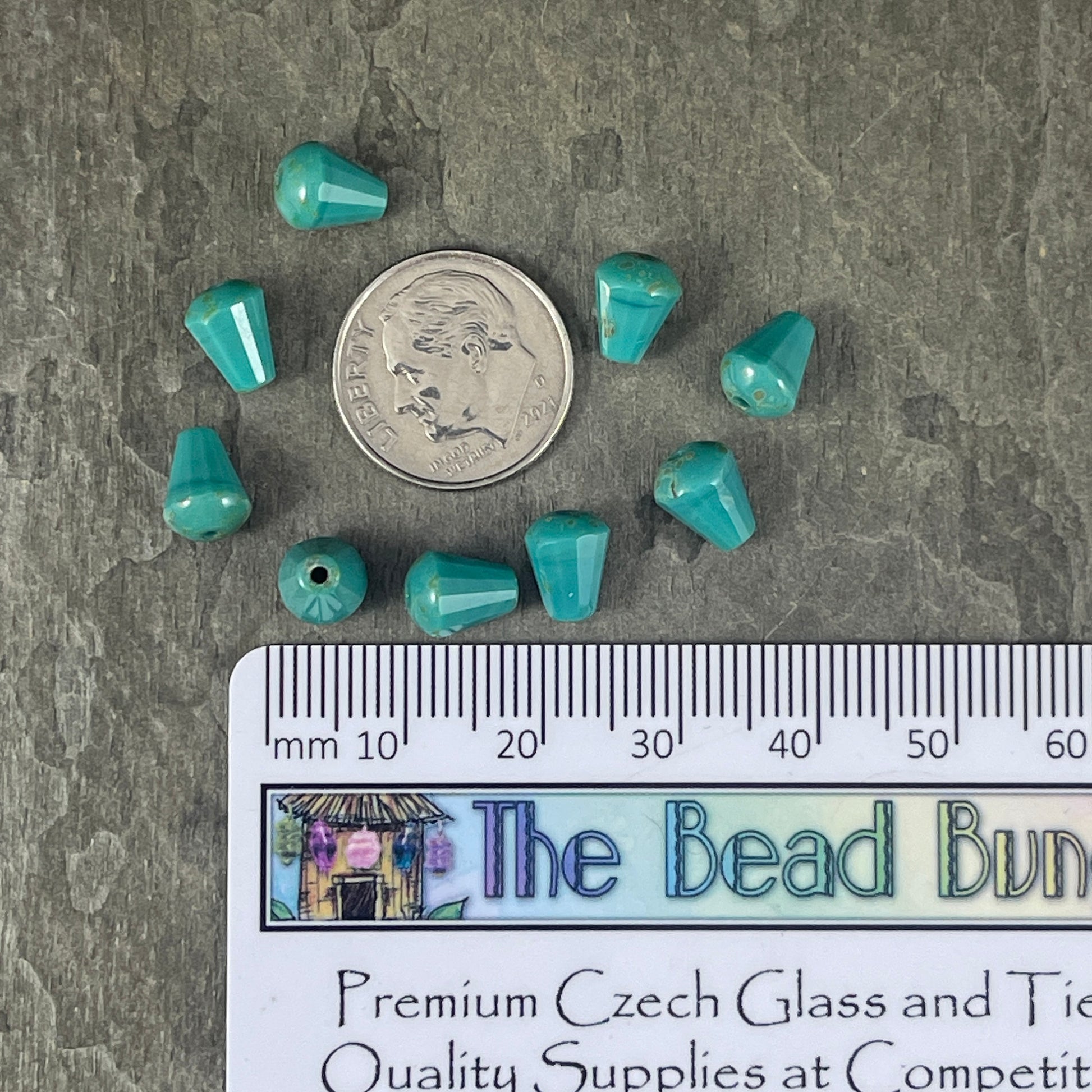 Czech Glass Beads - 8mm Turquoise Beveled Tear Drops, Faceted Turquoise Teardrop with Light Picasso (DRO/RJ-2461) * Qty. 15