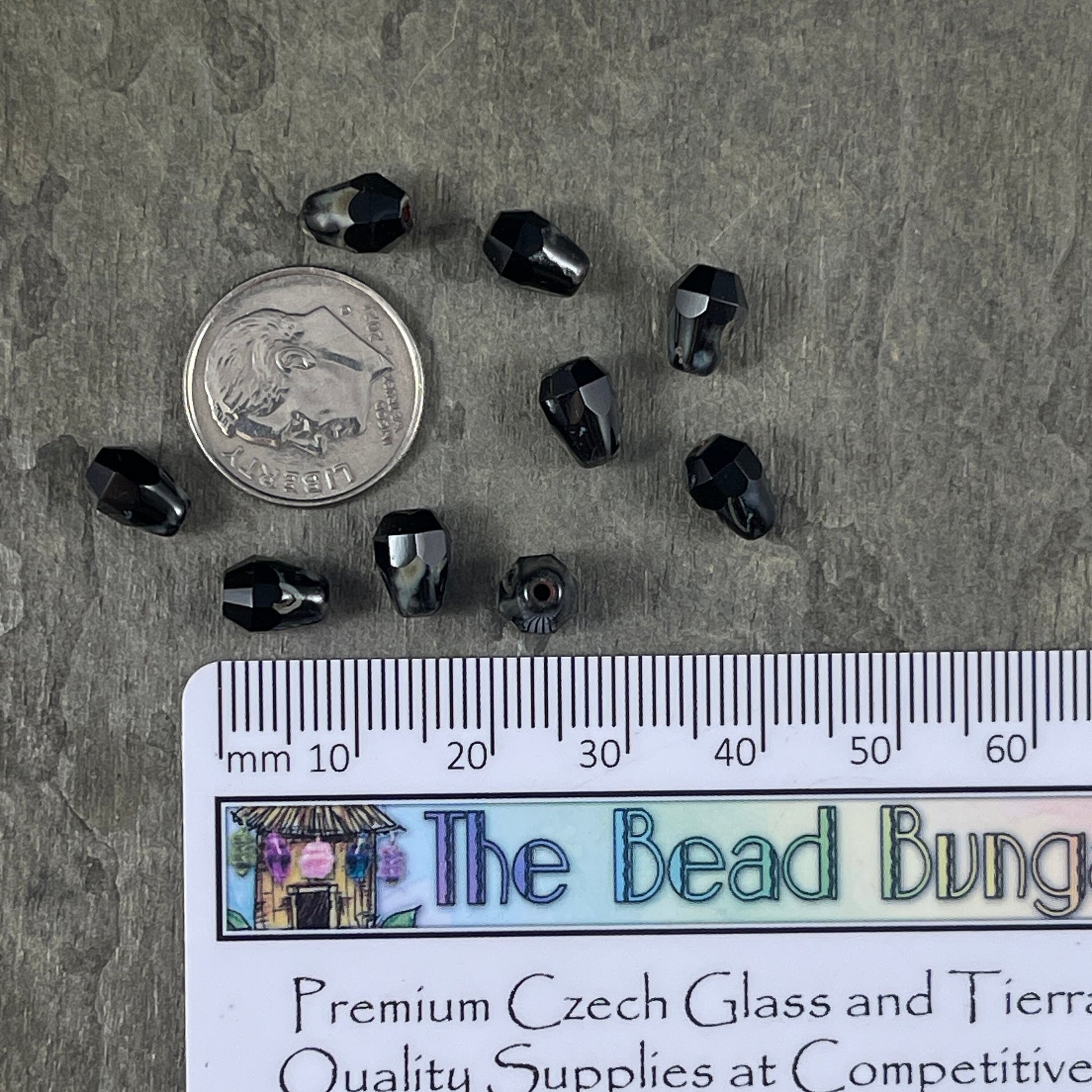 Czech Glass Beads - 8mm Black Picasso Faceted Drops, Jet Black Teardrop with Picasso (DRO/RJ-2364) * Qty. 15