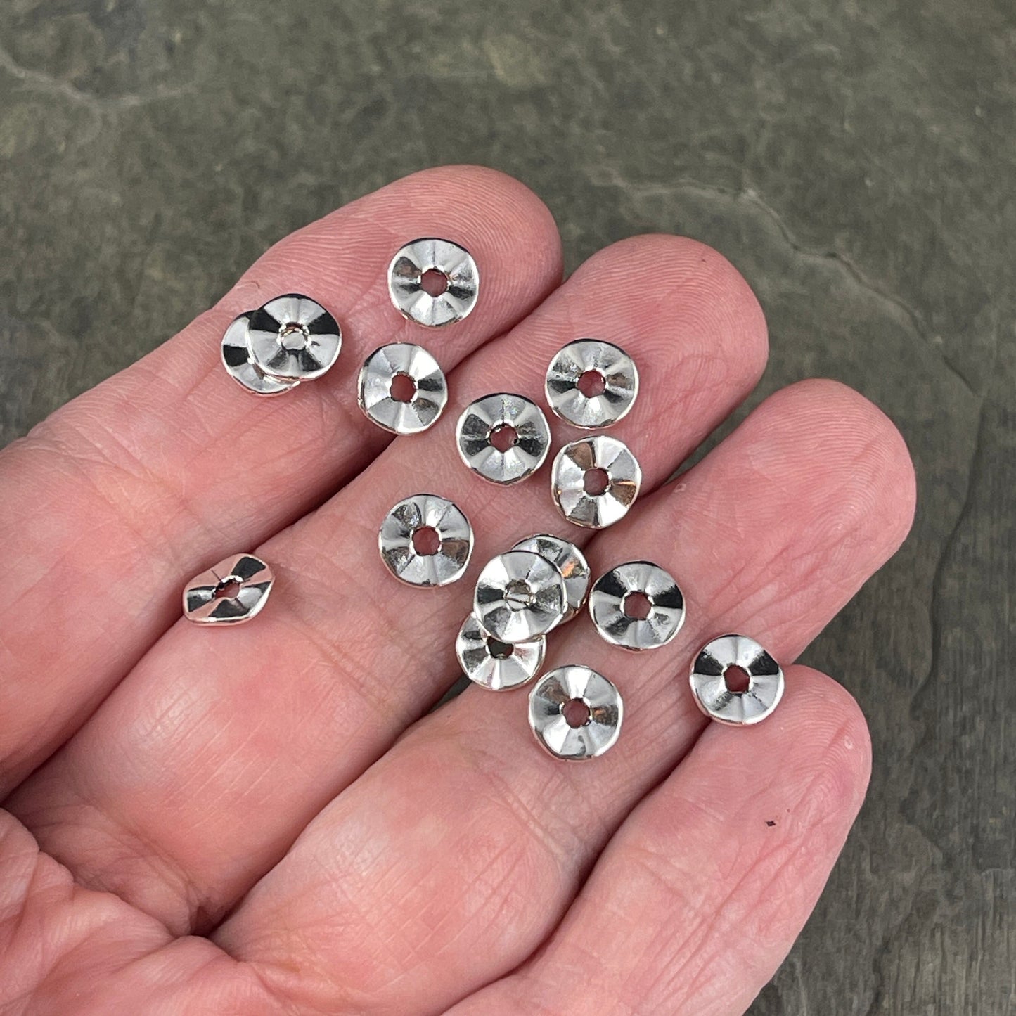 Wavy Spacer Beads - Nickel Free Silver Plated Metal Beads - 7mm Disc Spacers Thin Wavy Spacer Beads (A101871-AS) - Qty. 100