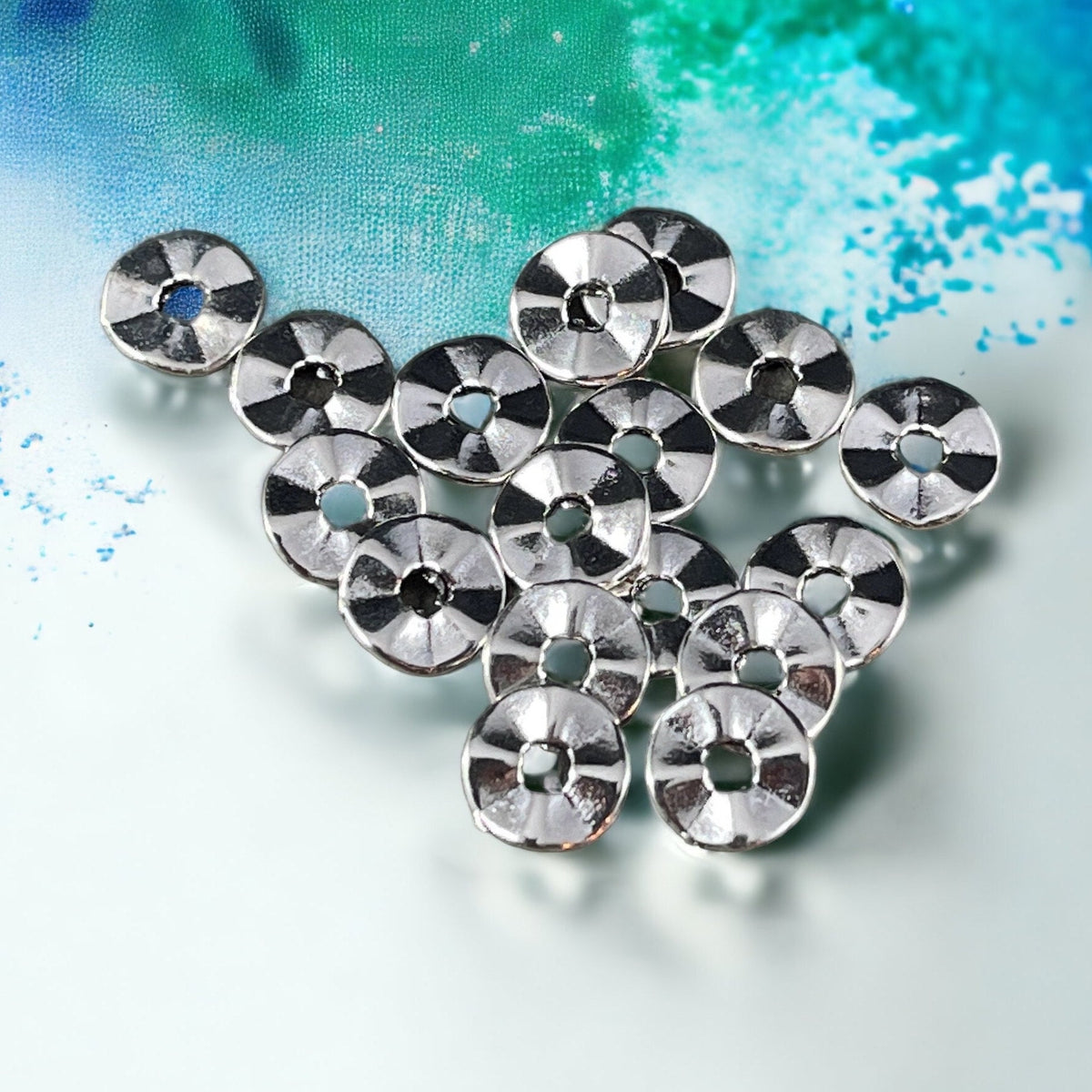 Wavy Spacer Beads - Nickel Free Silver Plated Metal Beads - 7mm Disc Spacers Thin Wavy Spacer Beads (A101871-AS) * Qty. 200