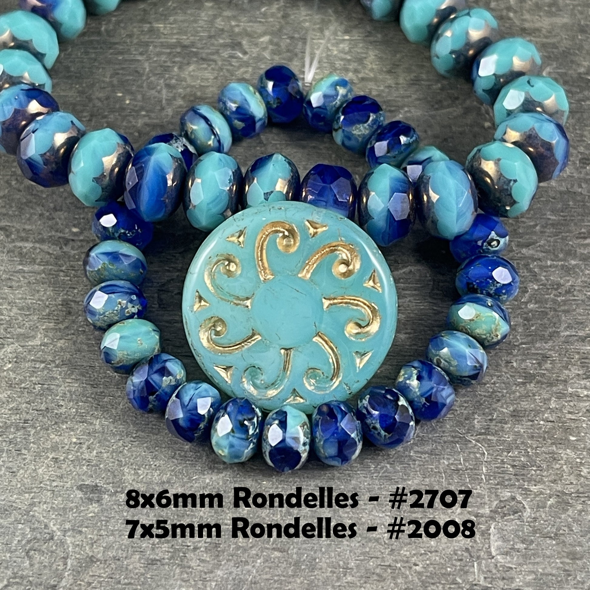 Sun Coin 23mm Czech Glass Beads ~ Aqua Blue Silk Opaque with Gold Wash Focal Bead ~ Pendant Bead (C23/RJ-4781) * Qty. 1