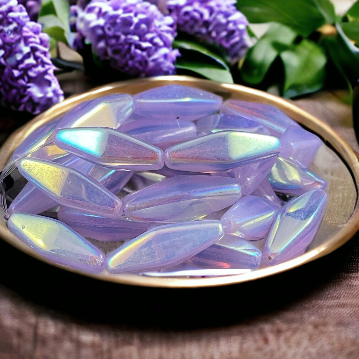 Czech Glass Beads - 20x9mm Rhombus, Light Purple with AB Finish (RHO/N-1874) * 6 Beads
