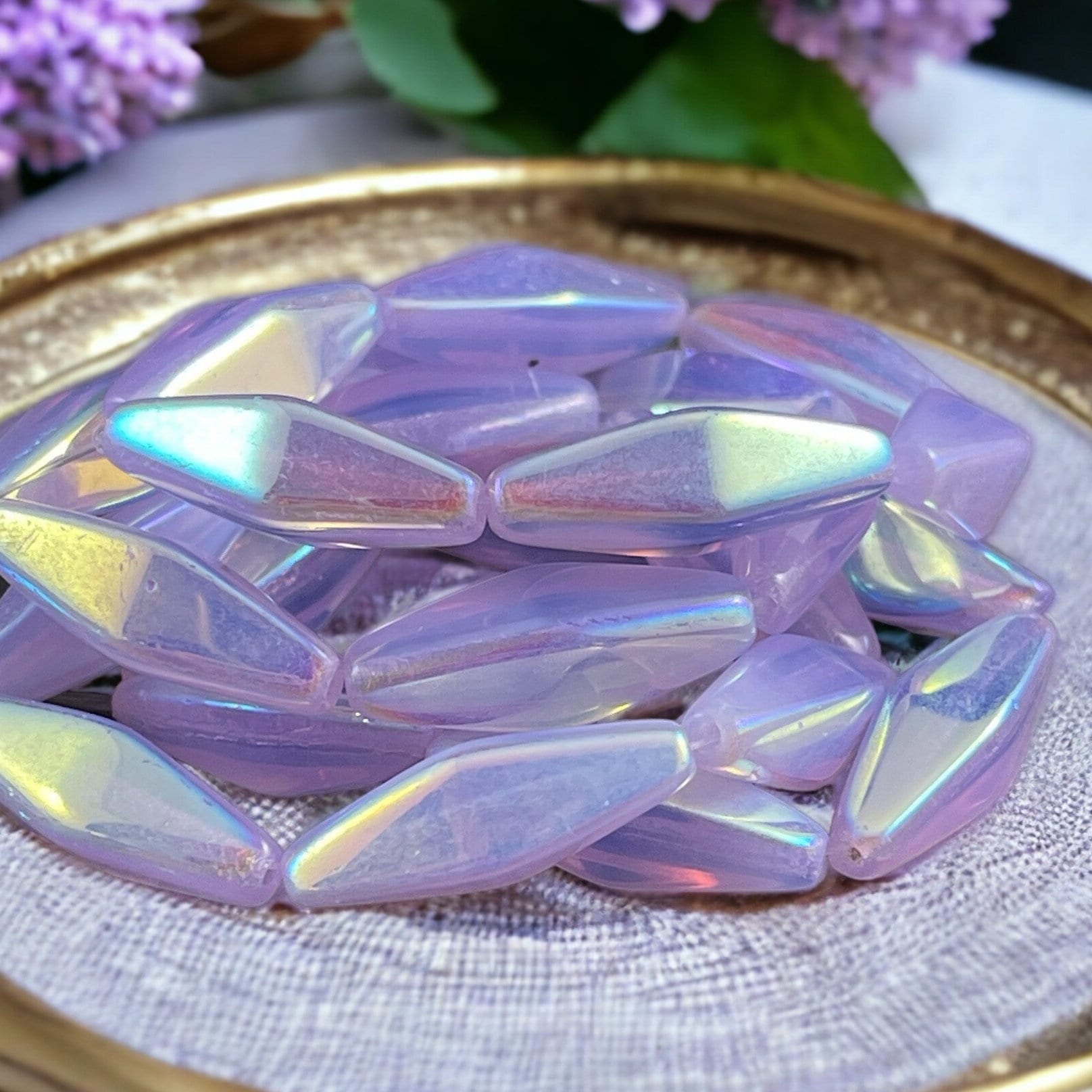 Czech Glass Beads - 20x9mm Rhombus, Light Purple with AB Finish (RHO/N-1874) * 6 Beads