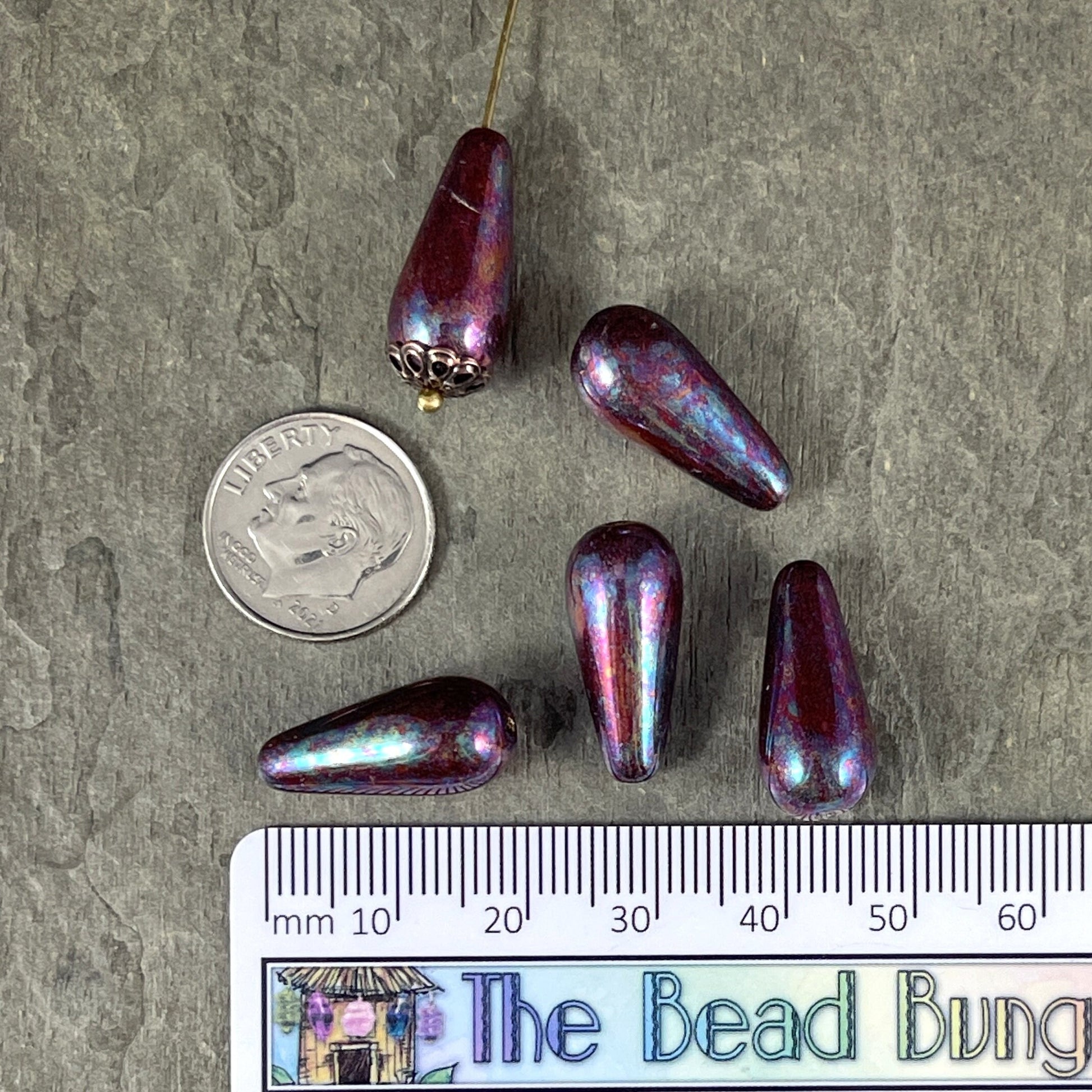 Czech Glass Beads - 20x9mm Enlongated Teardrop Beads, Mother of Pearl Finish (DRO/N-1023) * 8 Beads