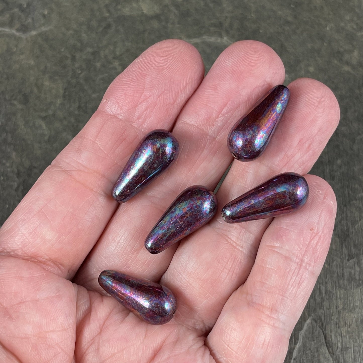 Czech Glass Beads - 20x9mm Enlongated Teardrop Beads, Mother of Pearl Finish (DRO/N-1023) * 8 Beads