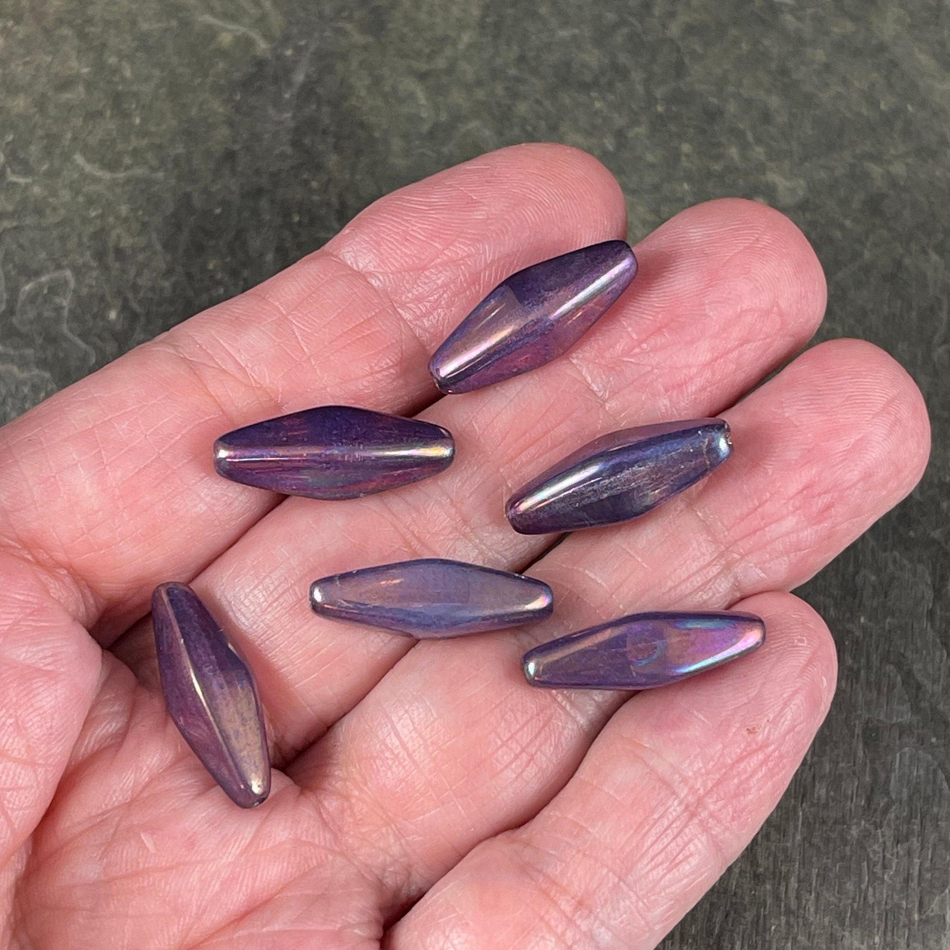 20x9mm Purple Rhombus Beads Elongated Spindle Beads Lustrous Mother of Pearl Finish Czech Glass Beads (RHO/1865) * Qty. 6 Beads