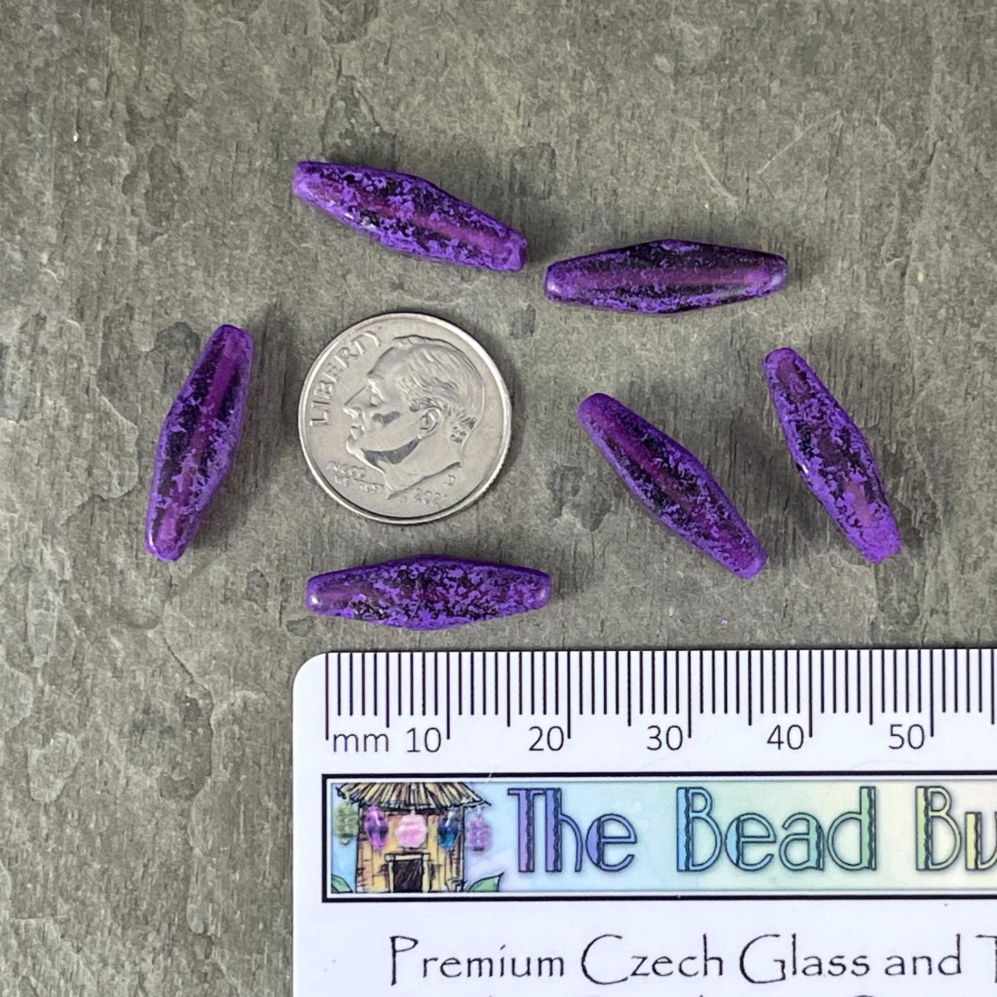 20x9mm Purple Rhombus Beads Elongated Spindle Beads Lustrous Mother of Pearl Finish Czech Glass Beads (RHO/1865) * Qty. 6 Beads