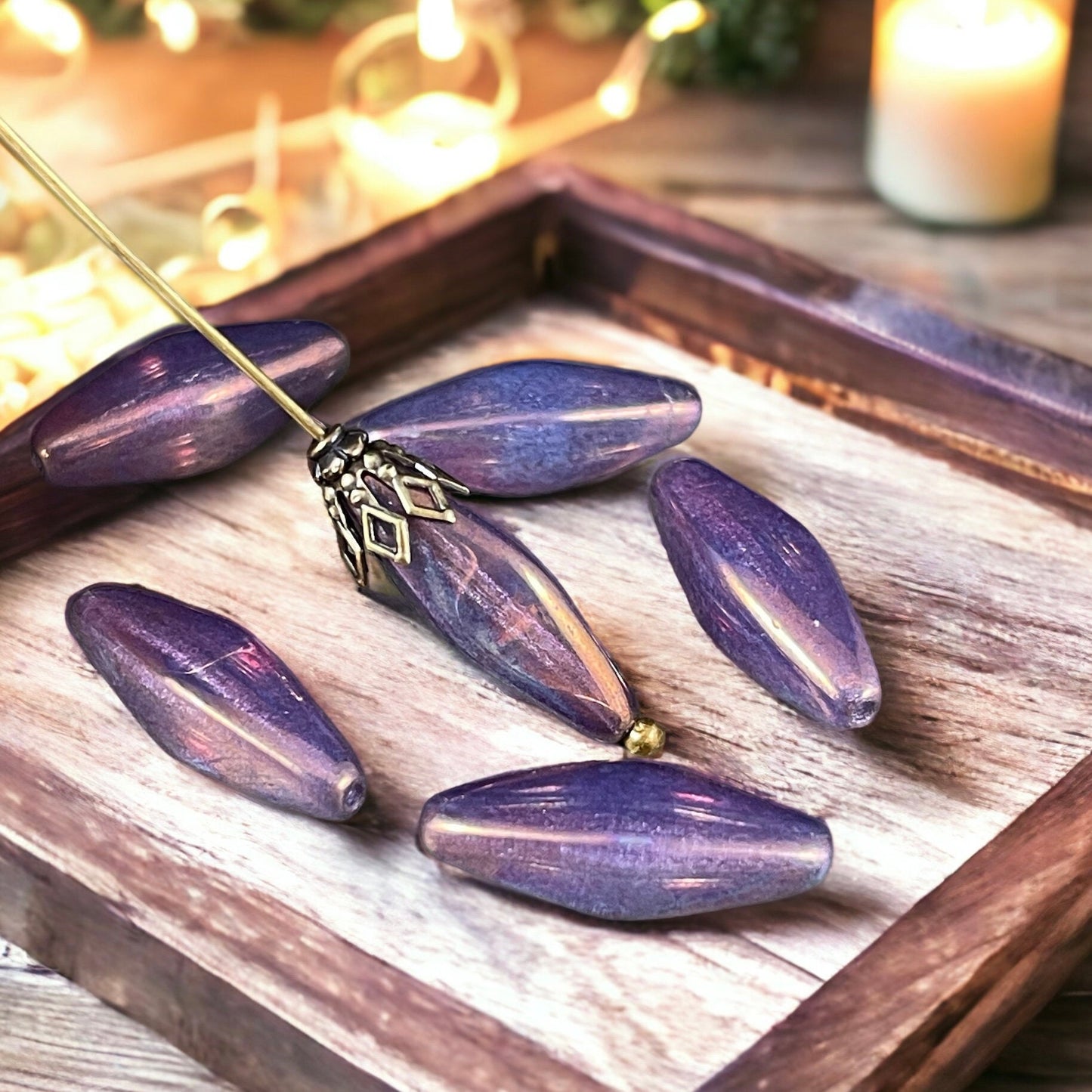 Czech Glass Beads - 20x9mm Rhombus, Purple Mother of Pearl Finish (RHO/N-1865) * 6 Beads